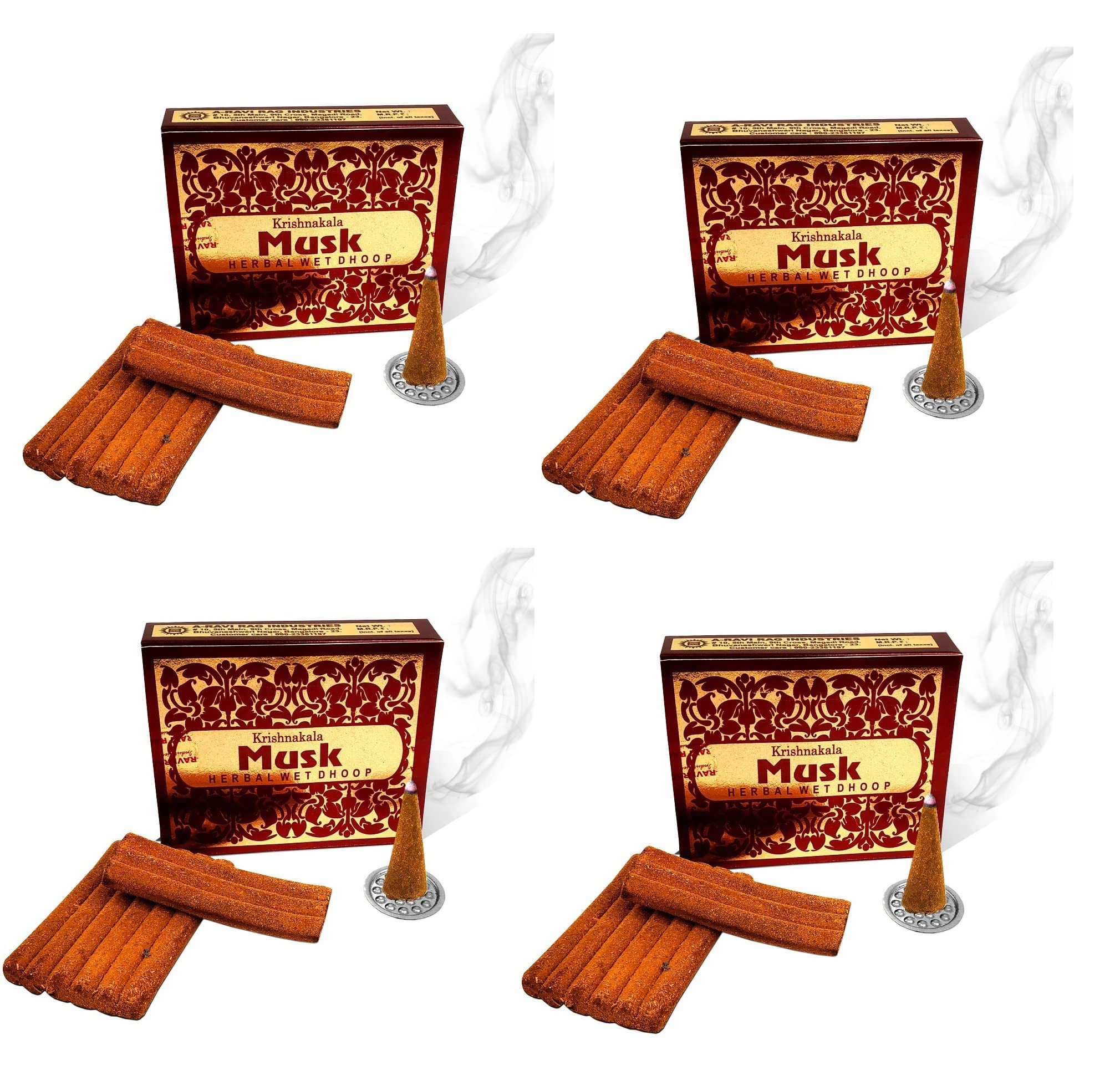 Uniqon Box Pack of 4 (9 Sticks Per Box) Krishnakala Musk Aromatic Herbal Wet Dhoop Incense Sticks Ideal for Aroma & Smoke, Extra Freshness, Home Temple Worship, Purification, Prayers & Meditation