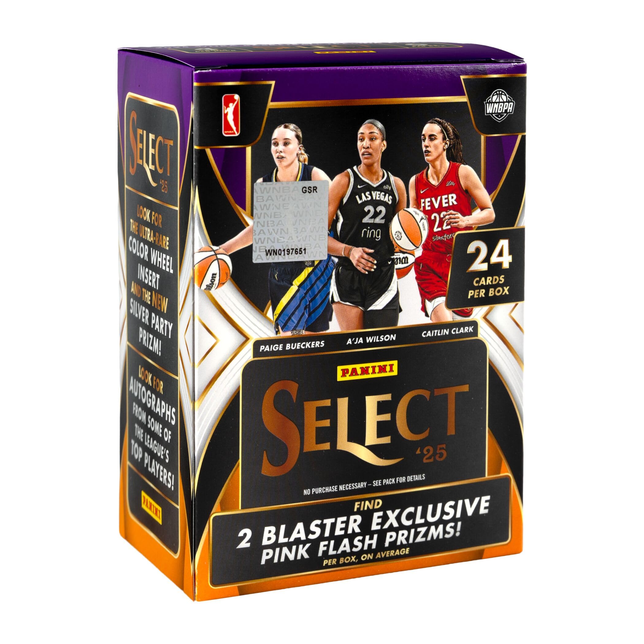 2024-25 Panini Select, WNBA - Caja de cartas coleccionables de baloncesto | 24 tarjetas por caja | Premios exclusivos de hielo rosa | Rueda de color persecución, tigre y paralelos finitos negros
