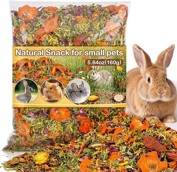 Sukh Natural Botanical Rabbit Treats - 160G Guinea Pig Treats Healthy Natural Mixed Freeze Dried Vegetable,Flowers & Fruit Hamster Treat for Bunny,Guinea Pig,Hamster,Chinchilla,Gerbil