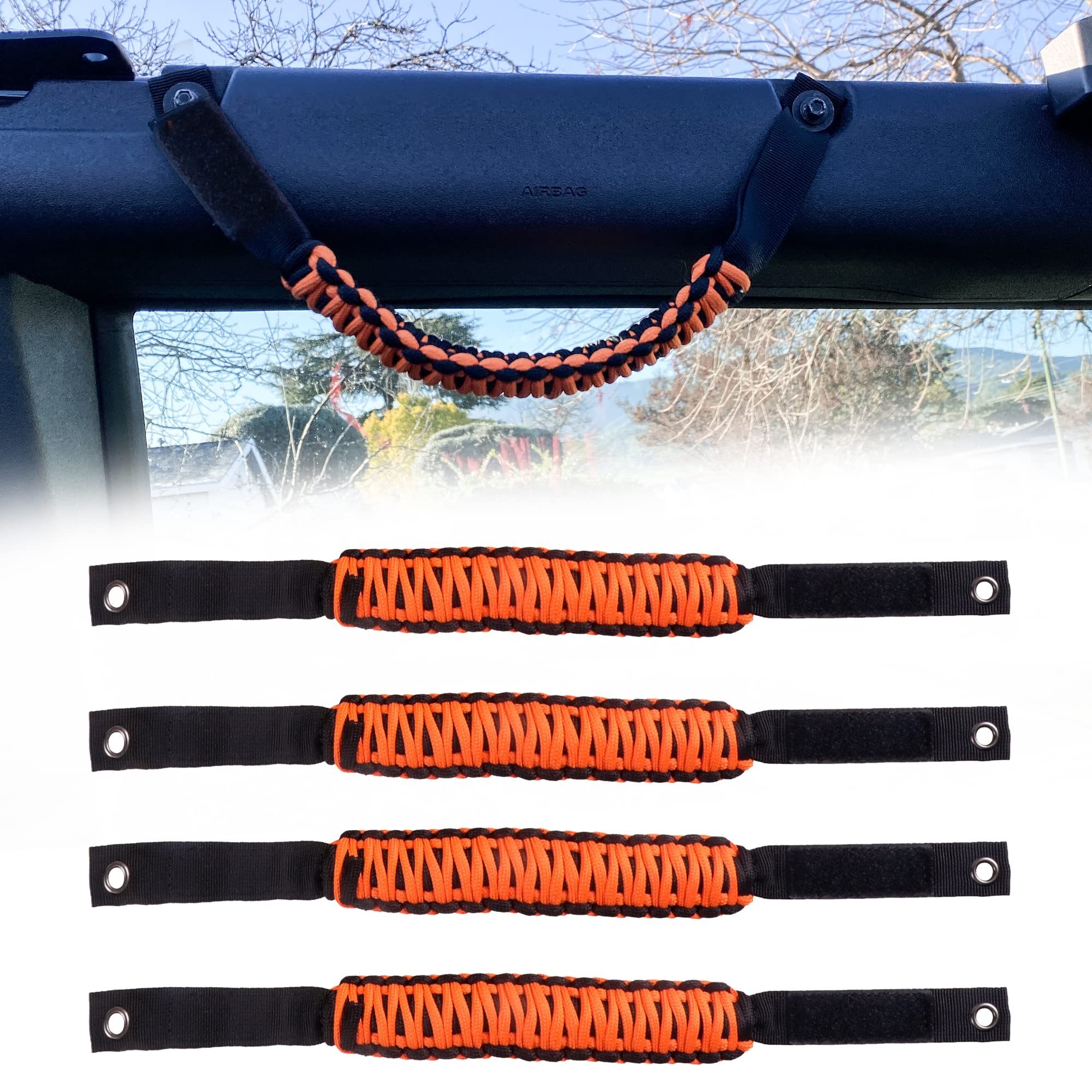 BESTAOO Roll Bar Grab Handles Paracord Grip Handle for Ford Bronco Accessories 2021 2022 2023 2024 2025 2026 2 Door 4 Door, 4 Pack (Orange)