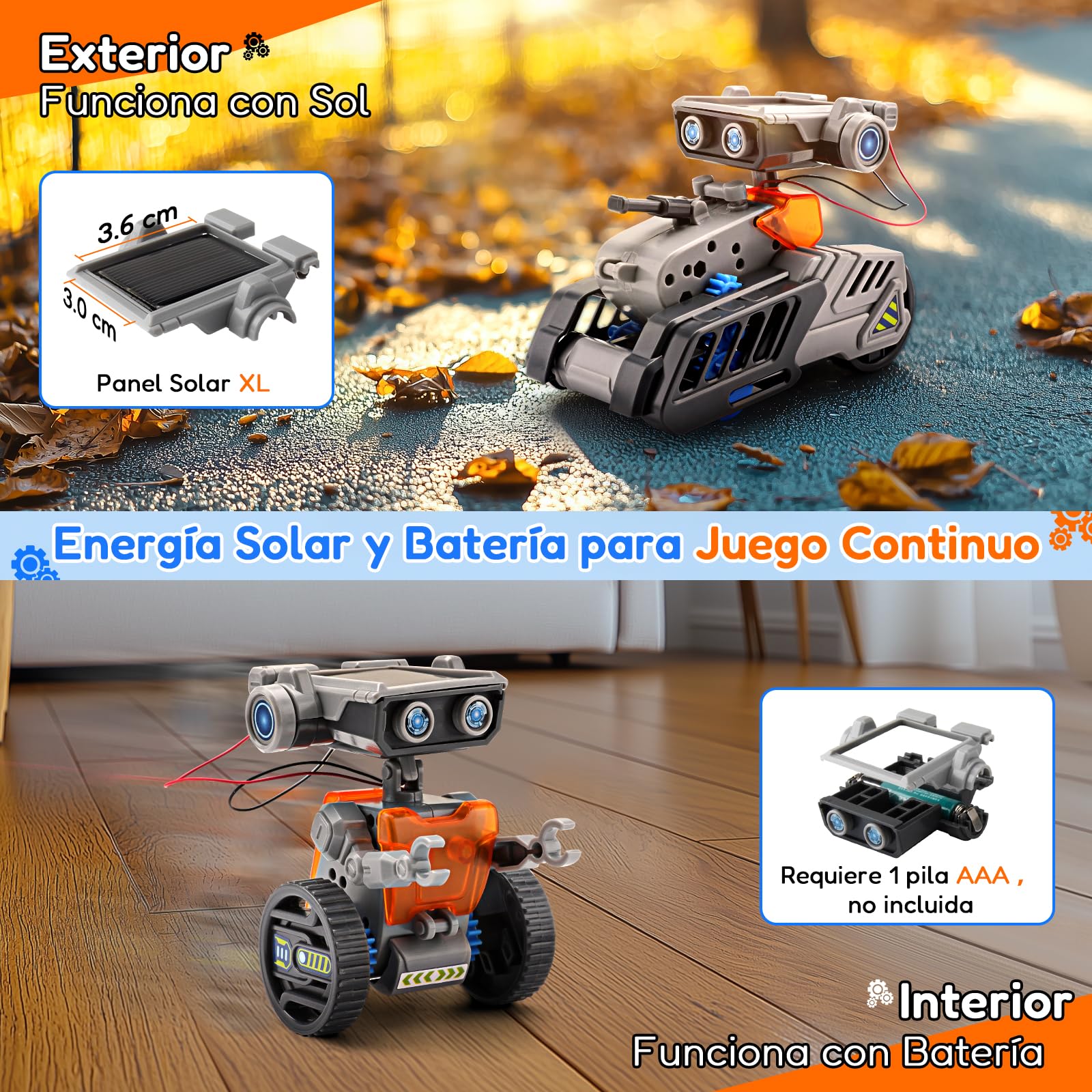 VEPOWER Kit Solar Robot, Technic 15 en 1 Robot Juguetes Niños, Stem Kit de Montaje Robótico Accionamiento Dual Solar y de Batería,Regalo Niño 8 9 10 11 12 Años (212 Piezas)