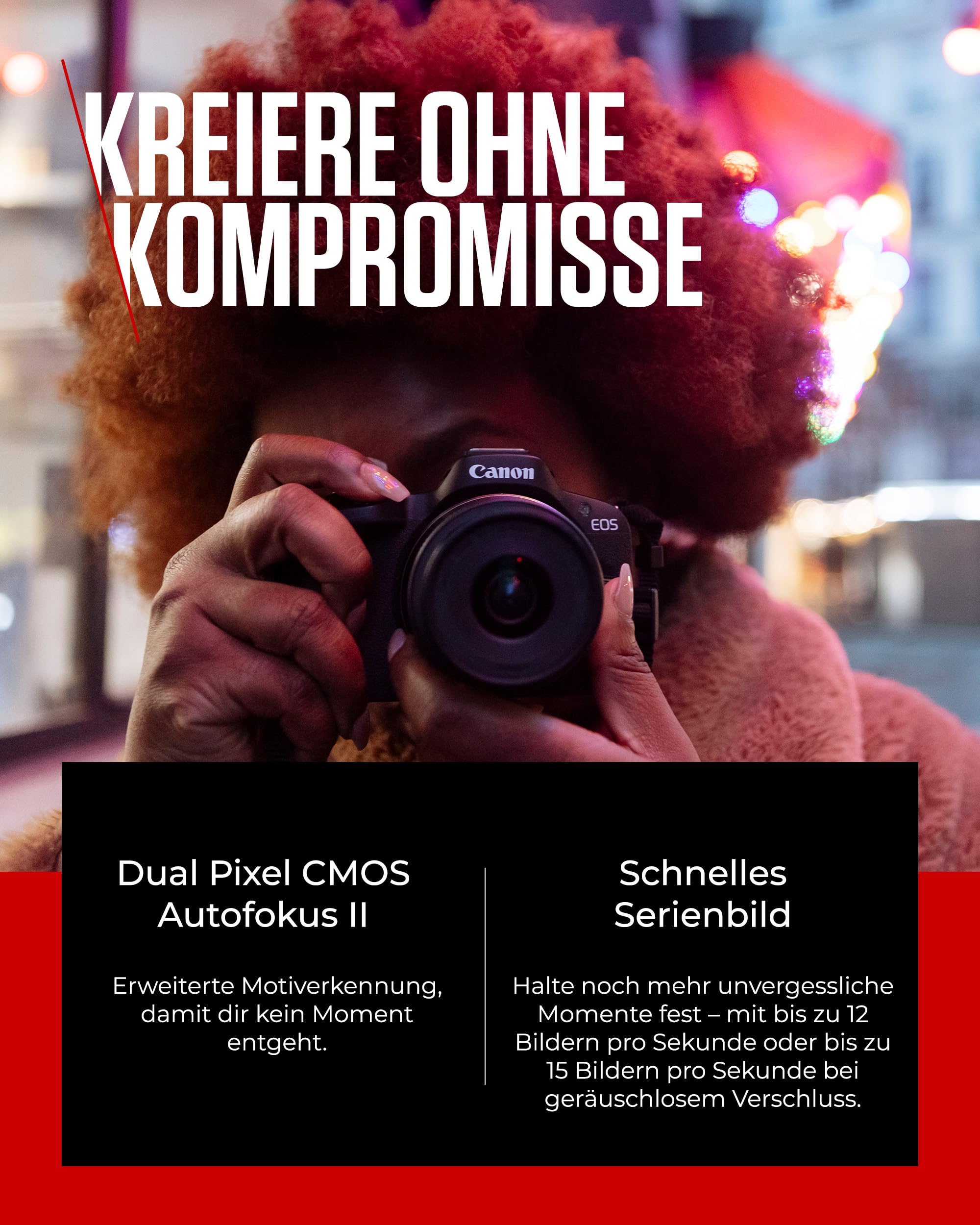 Canon EOS R50 Systemkamera + RF-S 18-45mm + RF 75-300mm Doppelzoom Kit, Spiegellose Digitalkamera mit Autofokus, 4K Video, Schwarz