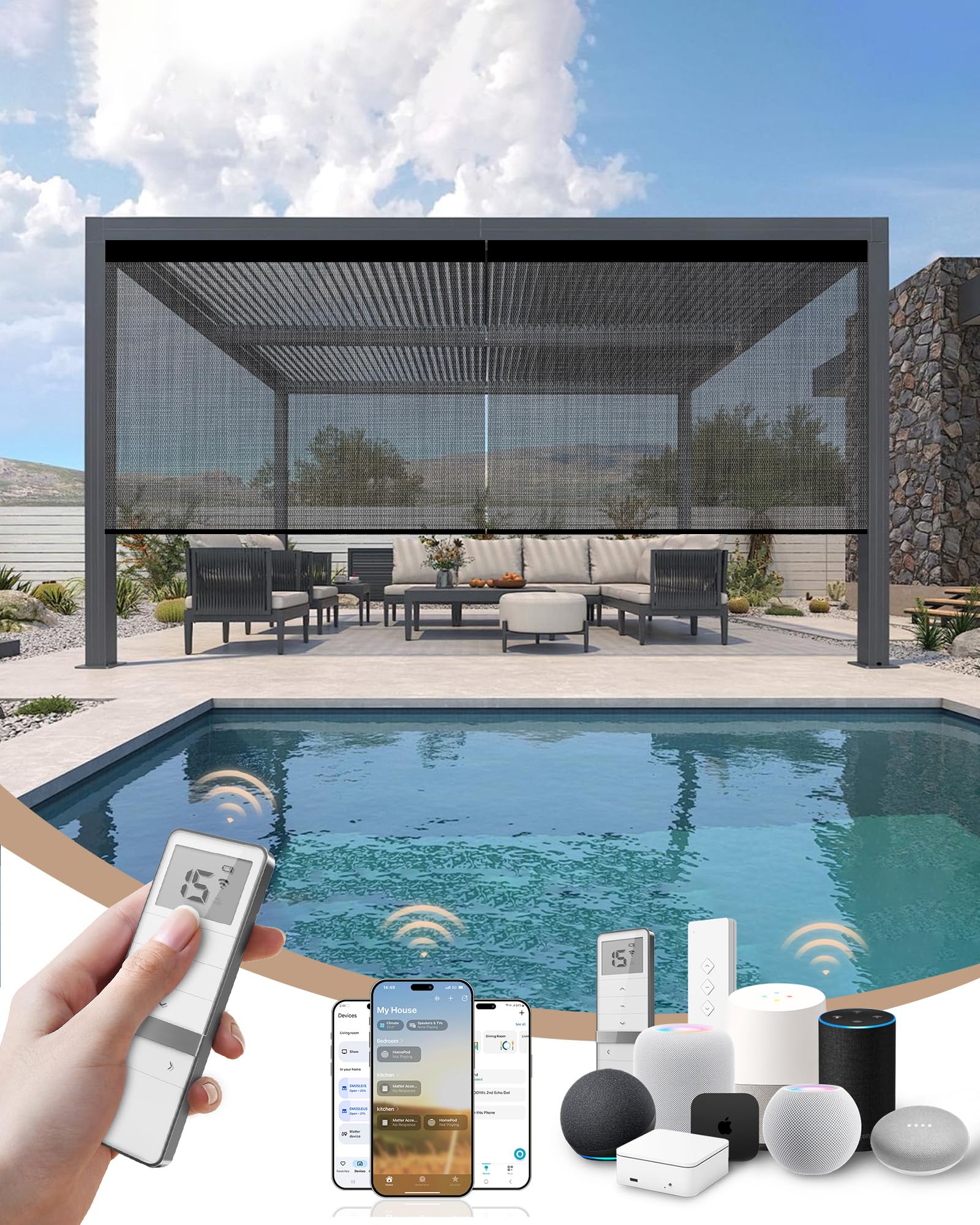 Kincmo Motorized Outdoor Shades, Outdoor Motorized Blinds for Patio Porch