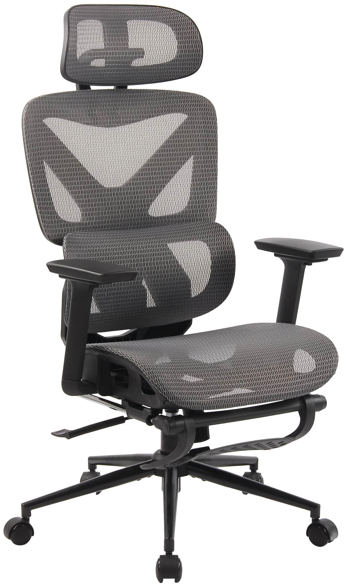CLP Silla de Oficina Reston | Silla de Escritorio ergonómica con reposapiés, reposacabezas 3D, función giratoria, Respaldo Ajustable | Transpirable, Color:​Negro/​Gris