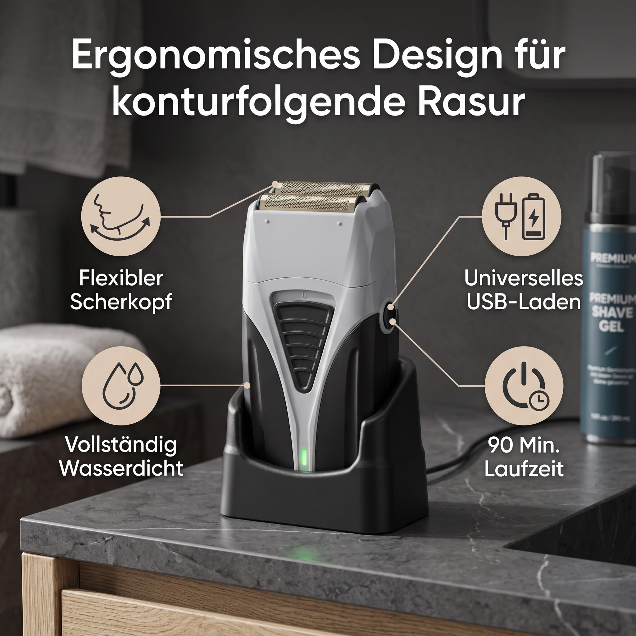 Rasoir électrique, Tondeuse à Barbe électrique Rechargeable rasoir à double tête avec Support de Charge et Lame à Double Broche pour Hommes Voyage, Usage Domestique