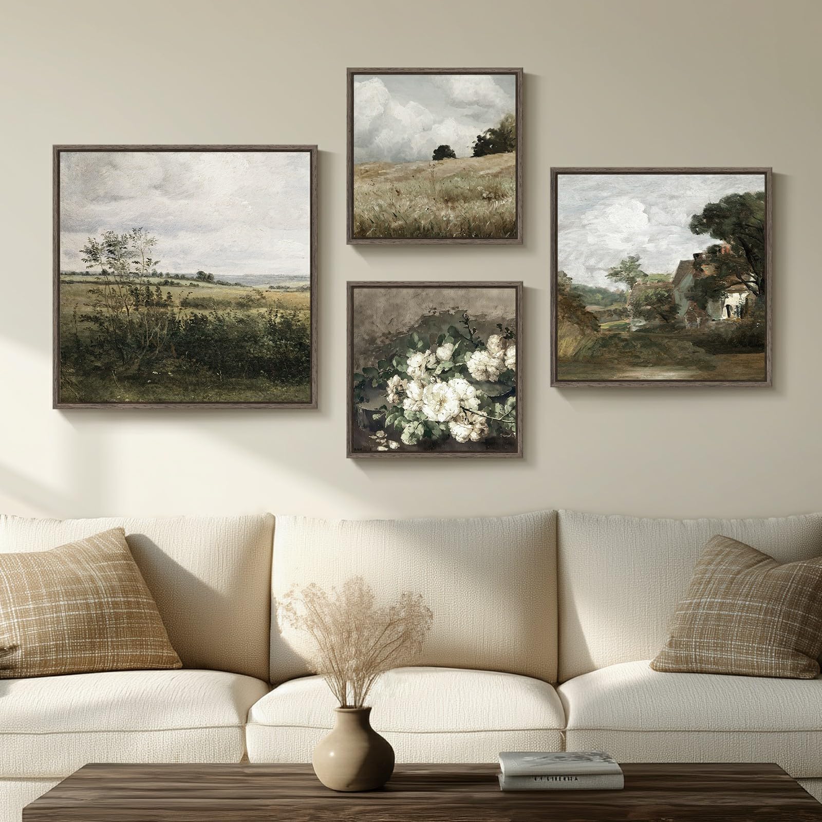 Four-piece framed vintage landscape wall-art set