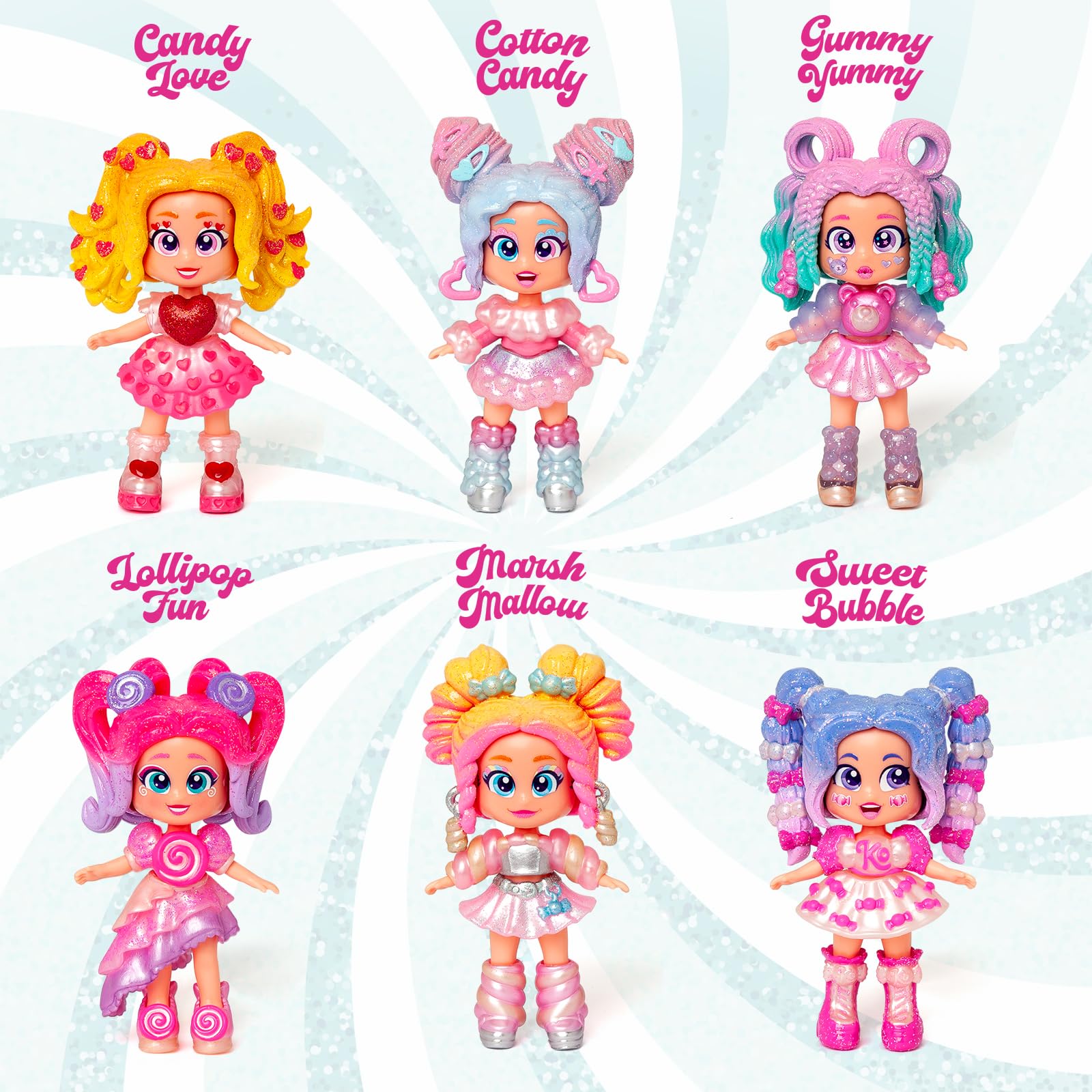 KOOKYLOOS Candy Land Series SWEET BUBBLE – laleczka do kolekcjonowania z serii Candy Land, zawartość: 1 lalka, zestaw ubrań i butów, akcesorium oraz zwierzątko,1 lalka ma 3 różne buzie!