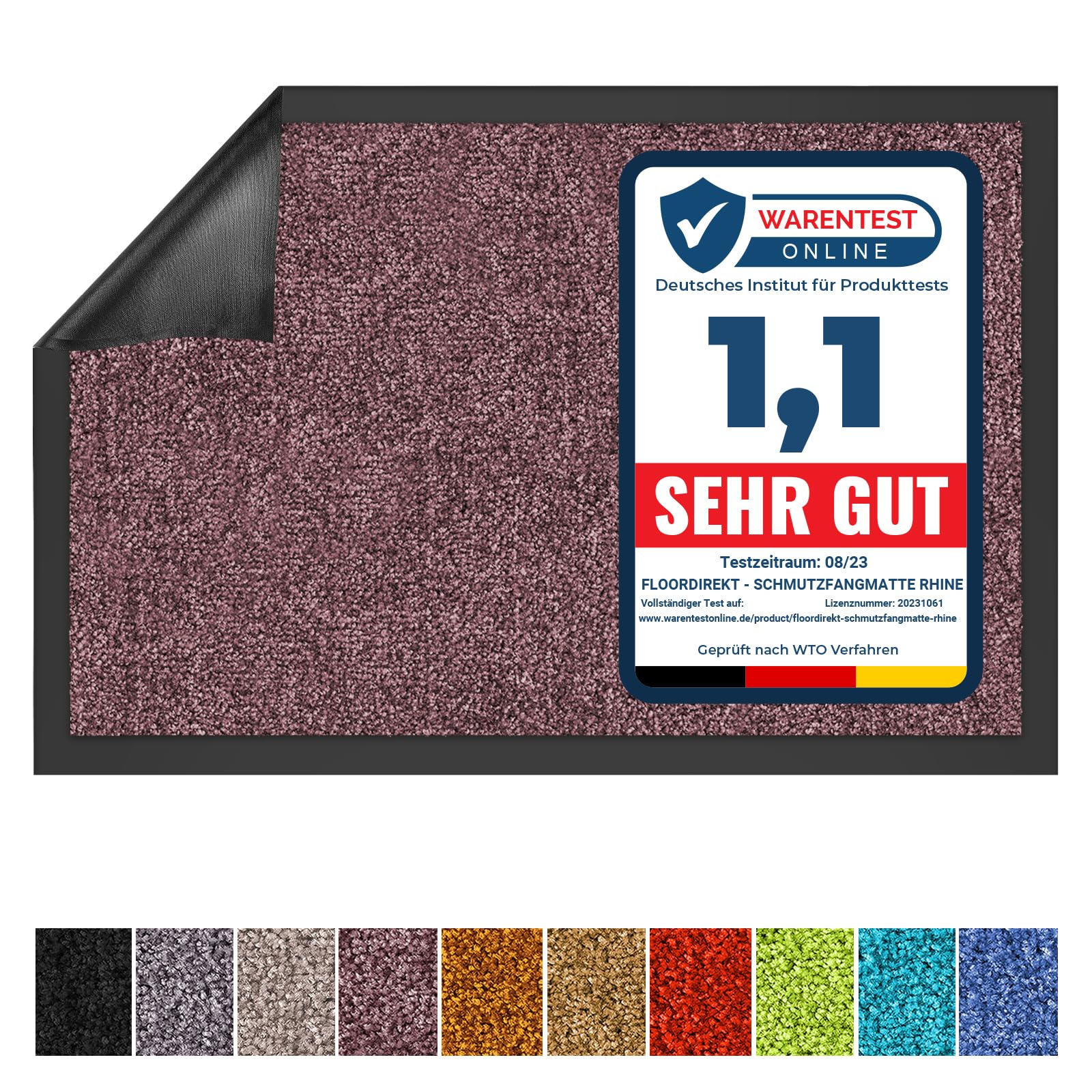 Floordirekt Schmutzfangmatte Rhine - waschbare & leistungsstarke Fußmatte - Sauberlaufmatte mit Rutschfester Rückseite - Türmatte für den Eingangsbereich (Lila, 90 cm x 120 cm)