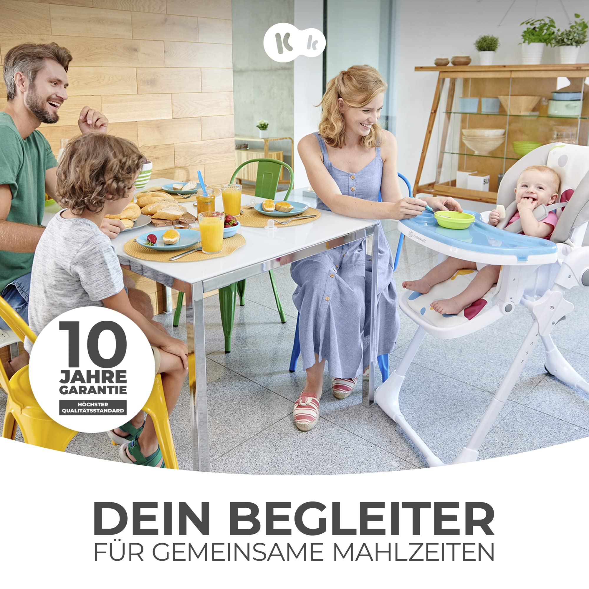 Kinderkraft YUMMY Hochstuhl, Kombihochstuhl, Babystuhl, PU-Bezug, Grau