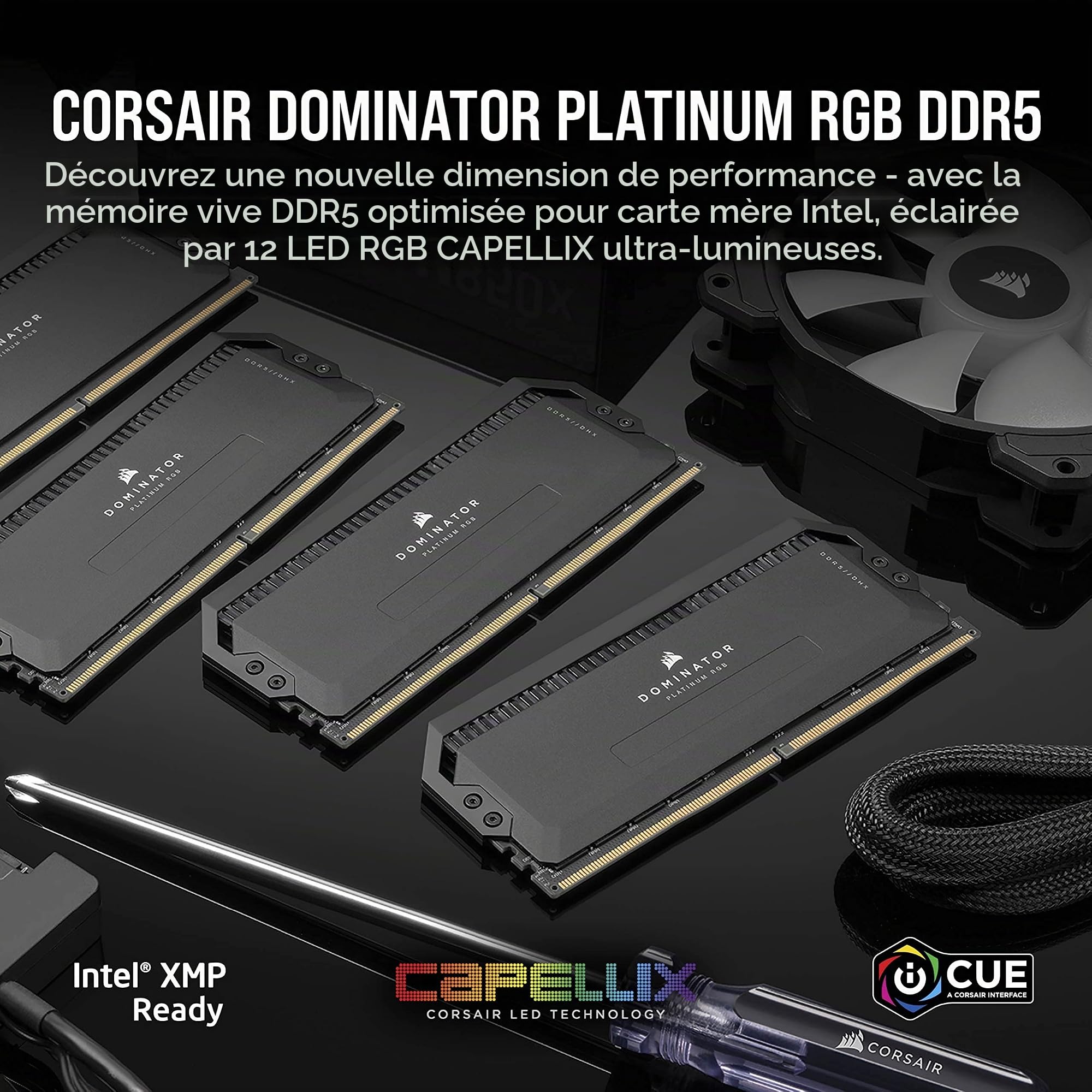 CORSAIR Dominator Platinum RGB DDR5 RAM 64Go (2x32Go) Jusqu'à 6000MHz CL30 Intel XMP 3.0 Mémoire pour Ordinateur de Bureau - Noir (CMT64GX5M2B6000C30)