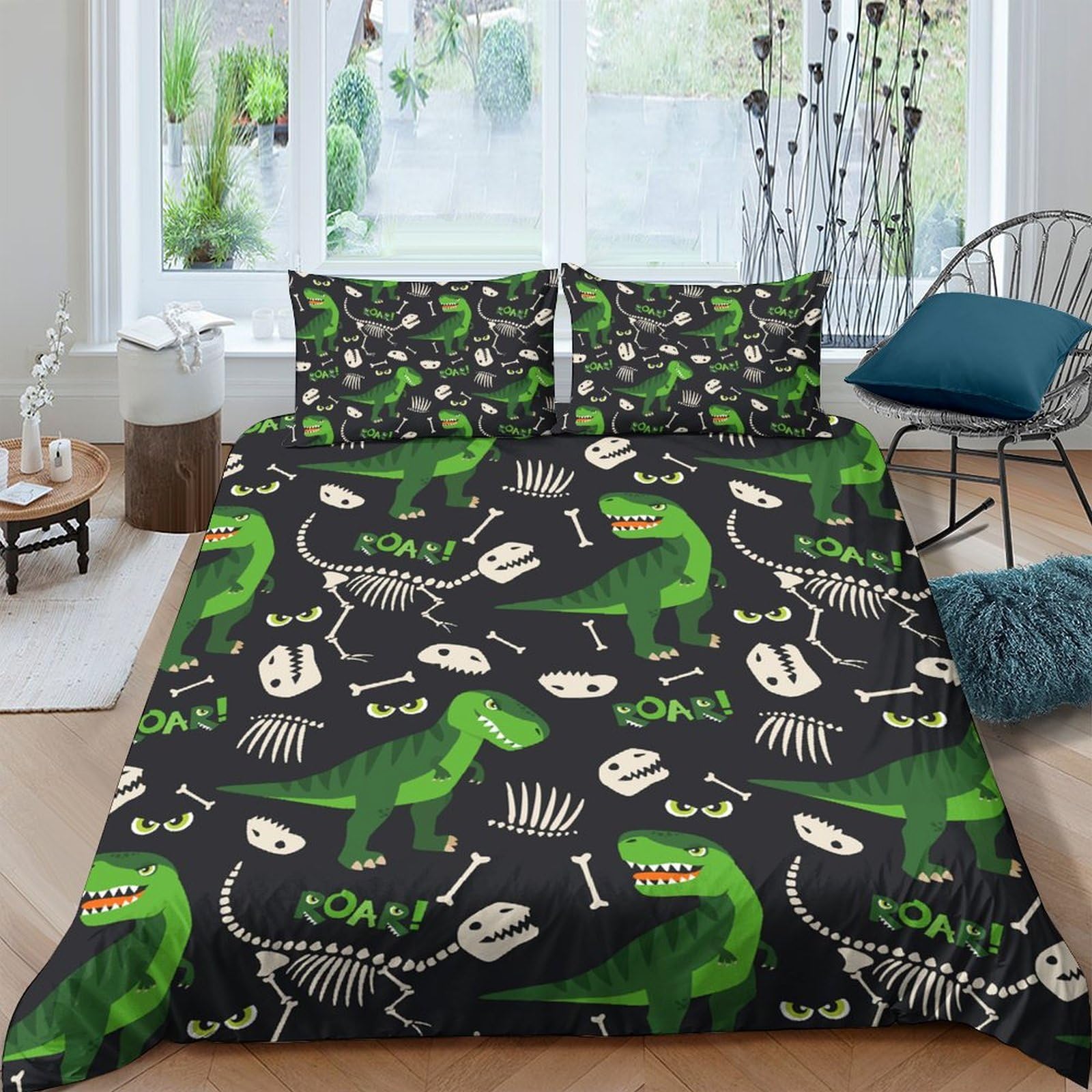 Ctjqhvkz Style-6 3D Printed Dinosaur Skeleton Fitted Sheet Microfiber Green Animal Bed Cover For Bedroom Dorm Mattress Decor Single（135X200cm）