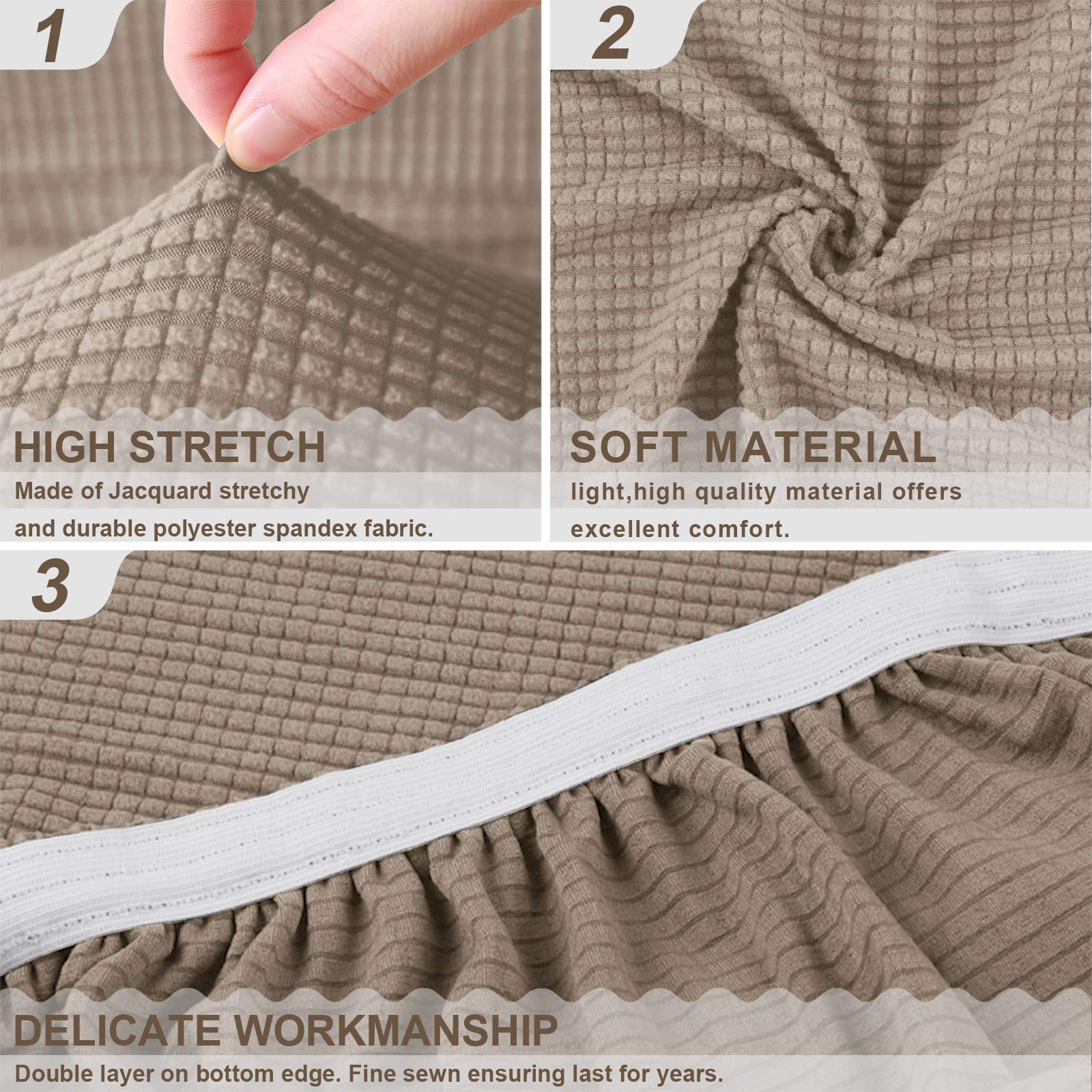 TAOCOCO Copriseduta Divano Elasticizzato Alta qualità Protezione del Cuscino Sedile del Divano Lavabile (3 Posti, Cachi)