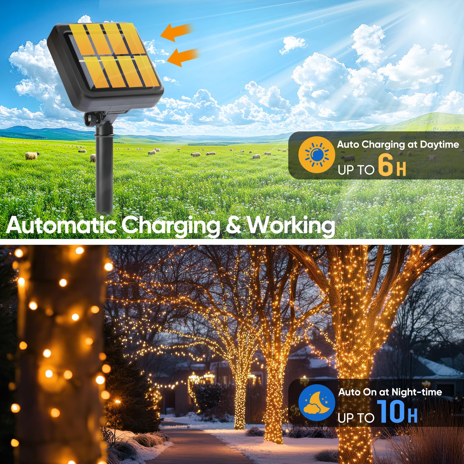 COZII Solar Lights Outdoor Garden, 60LED 10M/33Ft Solar Garden Lights String with IP65 Waterproof, 8 Modes Lighting - Image 4