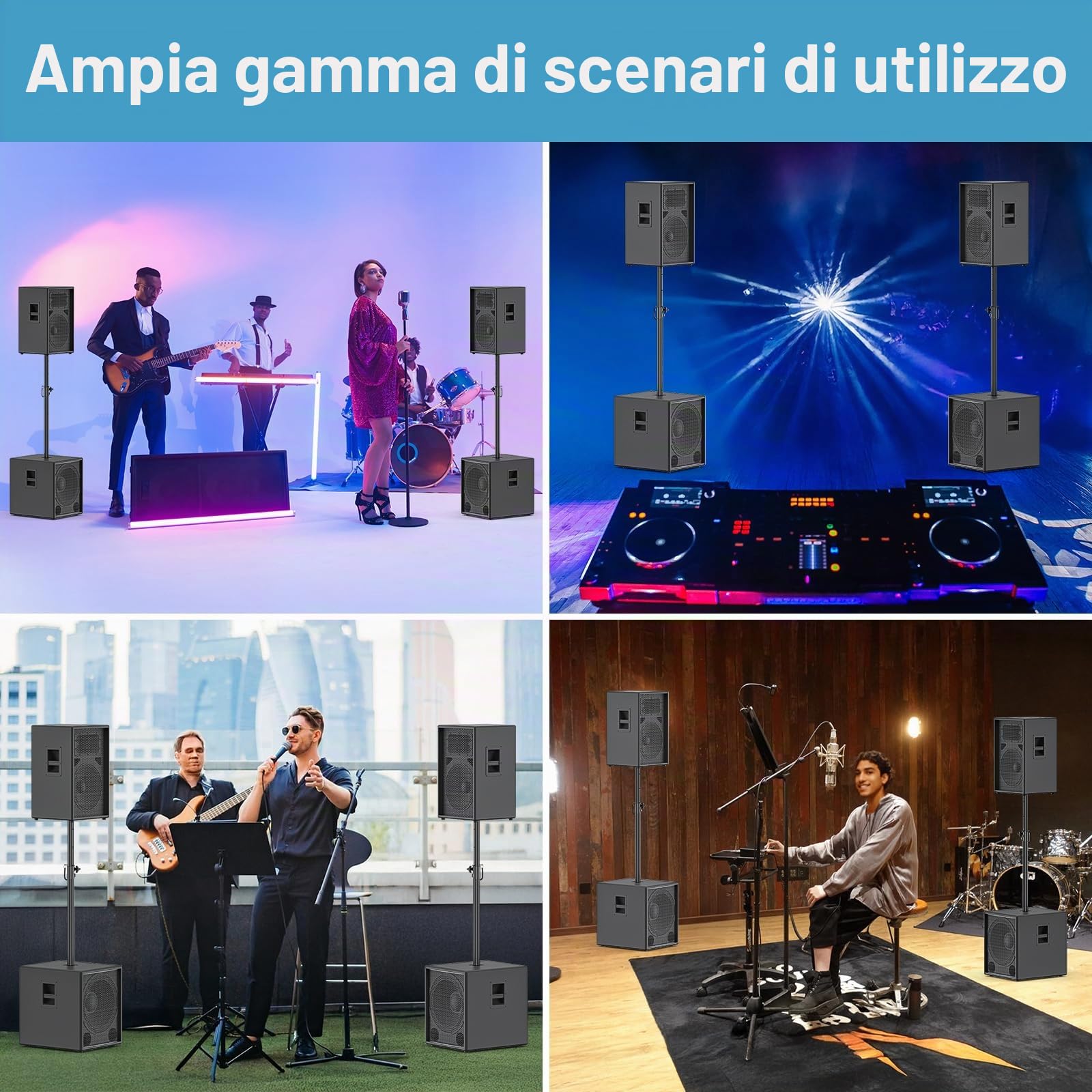 Asta per altoparlante resistente per subwoofer, con supporto regolabile in altezza, adatto per supporti da 35 mm, prolunga per altoparlanti con adattatore da 35 mm, portata 55 kg, confezione da 2