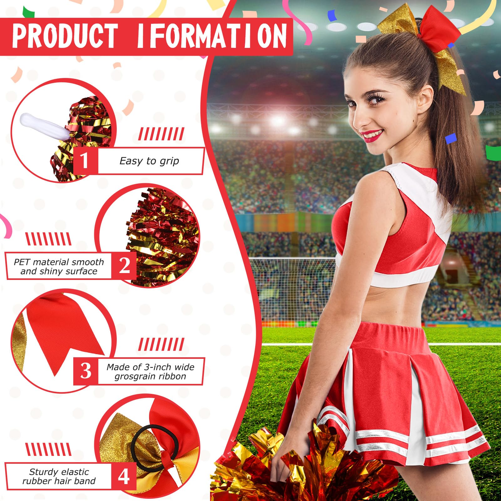 CREATCABIN Pompons Pom Pom Girl Gros Nœud Pour Cheveux Pom Pom Girl