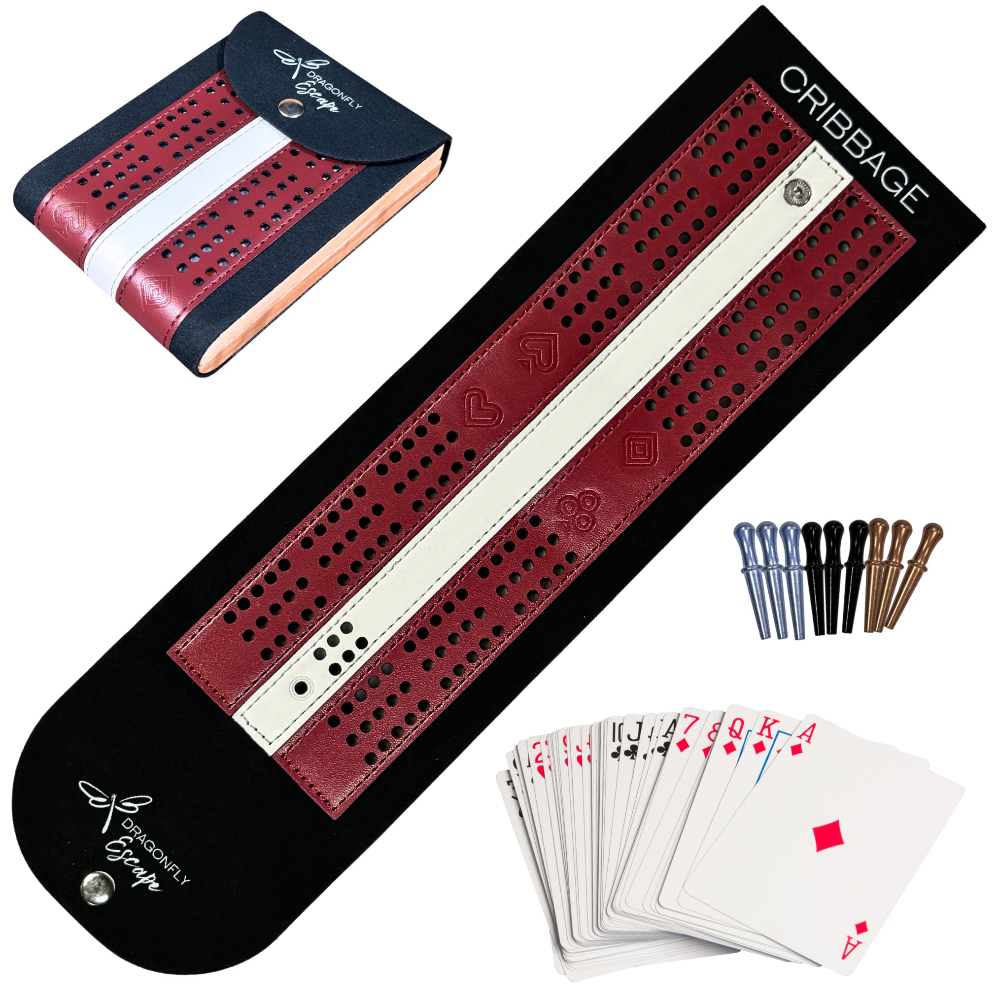 Dragonfly Escape Folding Travel Cribbage Game | Lightweight Portable Cribbage Set (Wine & White)