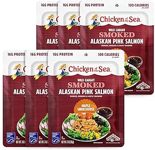 Chicken of the Sea Maple Smokehouse Flavor Alaskan Pink Salmon in Water, 3 Ounce Salmon Packet, 6-Count – High Protein Skinless, Boneless Wild Caught Salmon – Easy, Nutritious Ready to Eat Meals