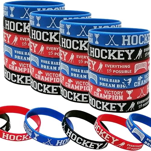 Oringaga 24 pulseras de goma motivacionales para fiestas de hockey, deportes/hockey, baby shower, suministros de fiesta de cumpleaños, decoraciones,