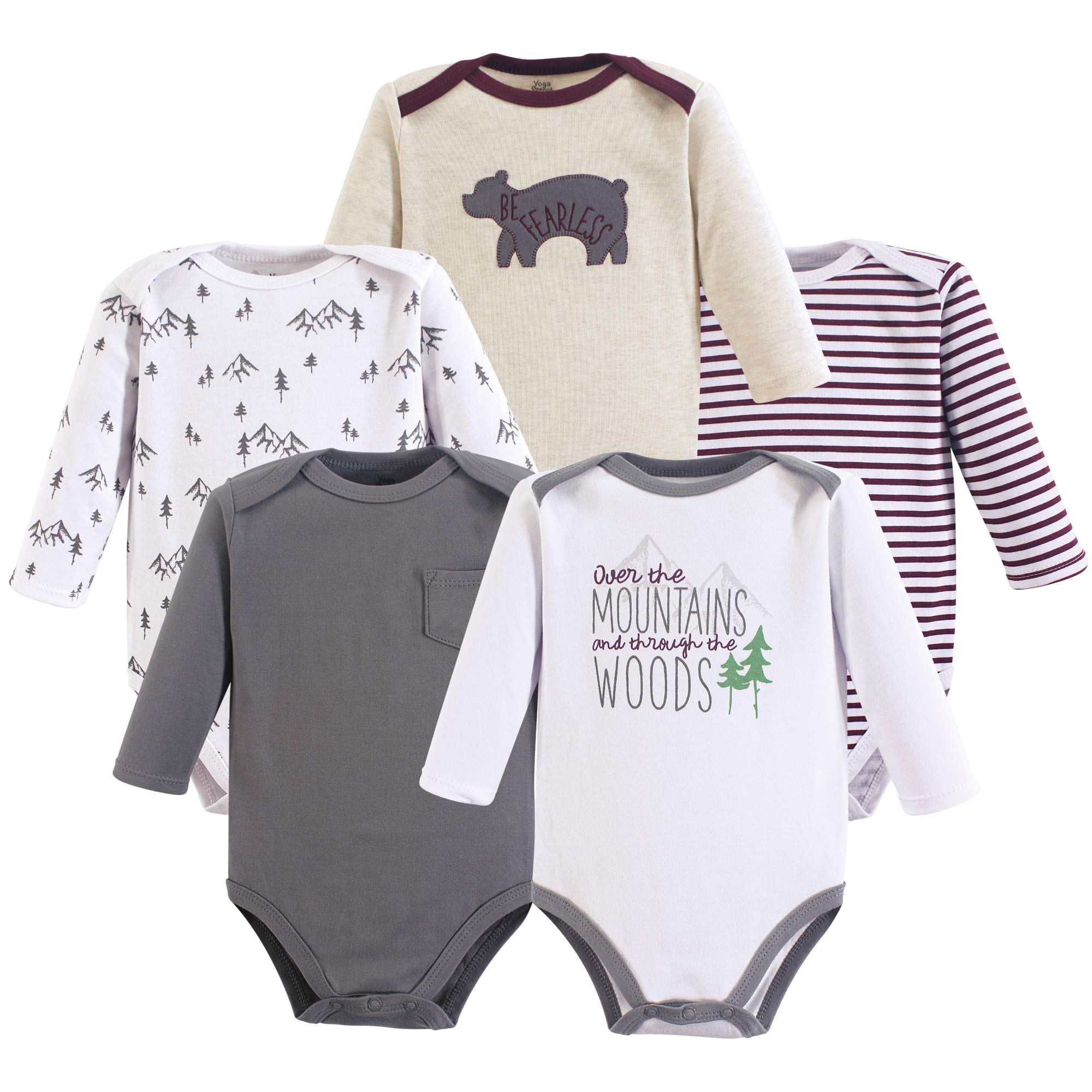 Yoga SproutCotton Bodysuit, 5 Pack, Mountains, 18-24 Months