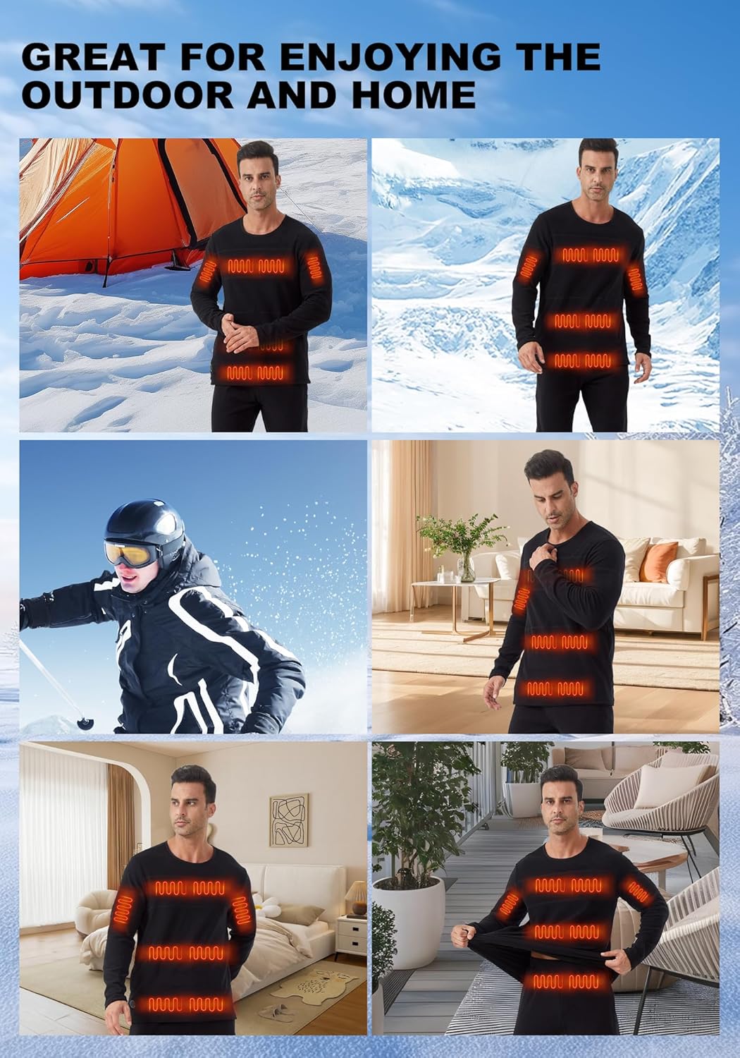 Men's Battery-Powered Heated Thermal Underwear with 2Pcs Batteries, Winter Heated Base Layer Men Hunting (Black, S) - Image 7