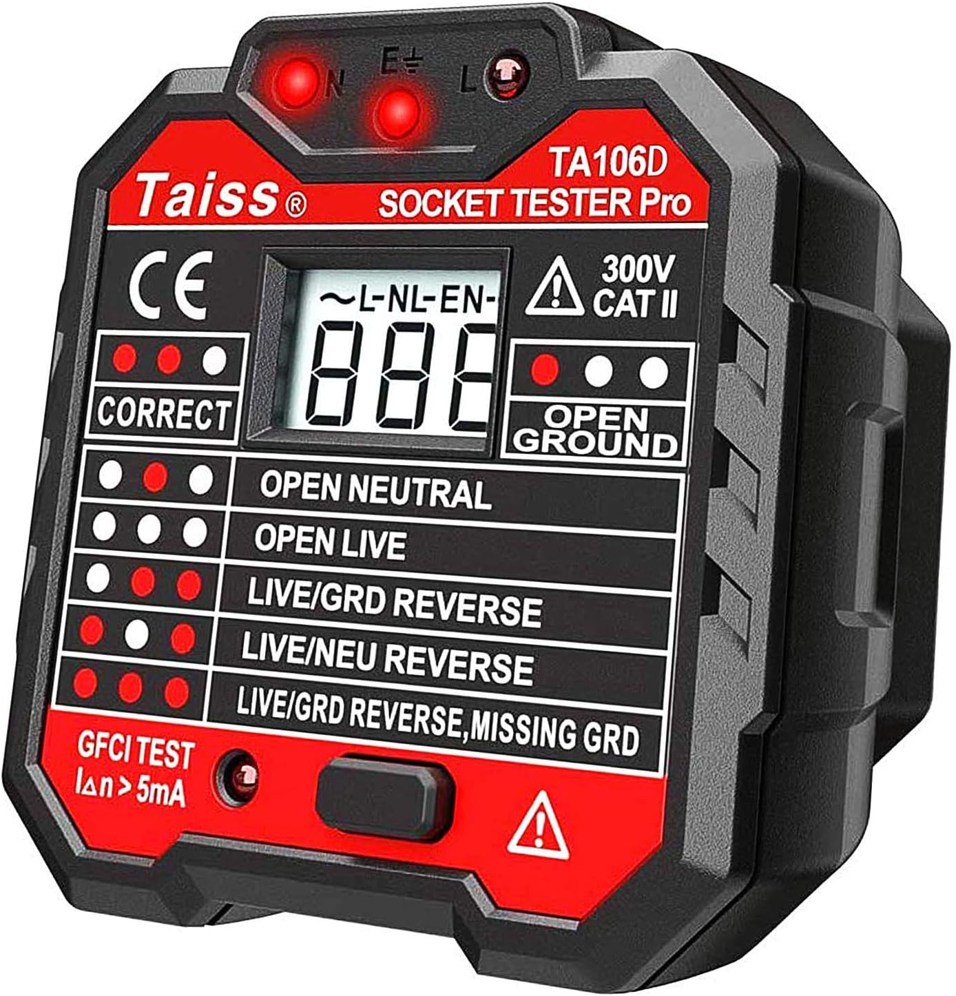 Taiss GFCI Outlet Tester With Voltage Display - Socket Circuit Polarity Detector - View #2