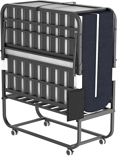 Cama plegable de 75 x 31 pulgadas con colchón para adultos, cama enrollable portátil con ruedas, cabecero y bolsillo, colchón de espuma disponible en Yaxa Costa Rica