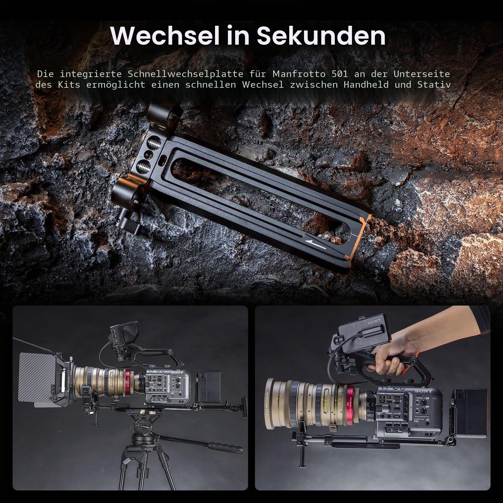 SMALLRIG V-Mount Batterieplatte mit Schnellwechsel für Manfrotto 501, 15 mm Klemme, kabellose Empfänger-Montage, L-Form, kompakte und faltbare V-Halterung