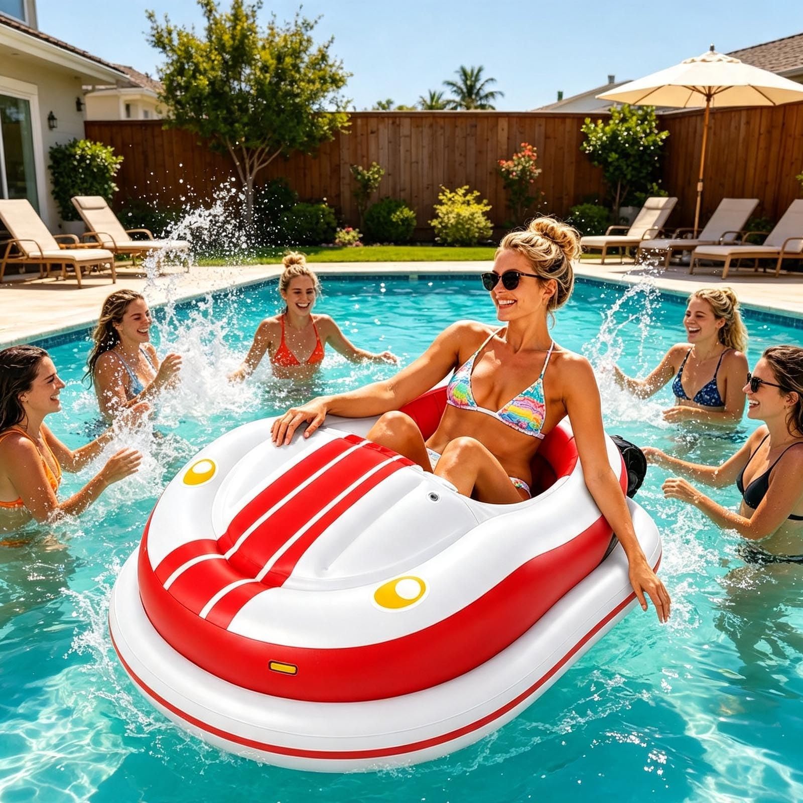 Inflatable Electric Bumper Boat with 360° Joystick for Pools Red