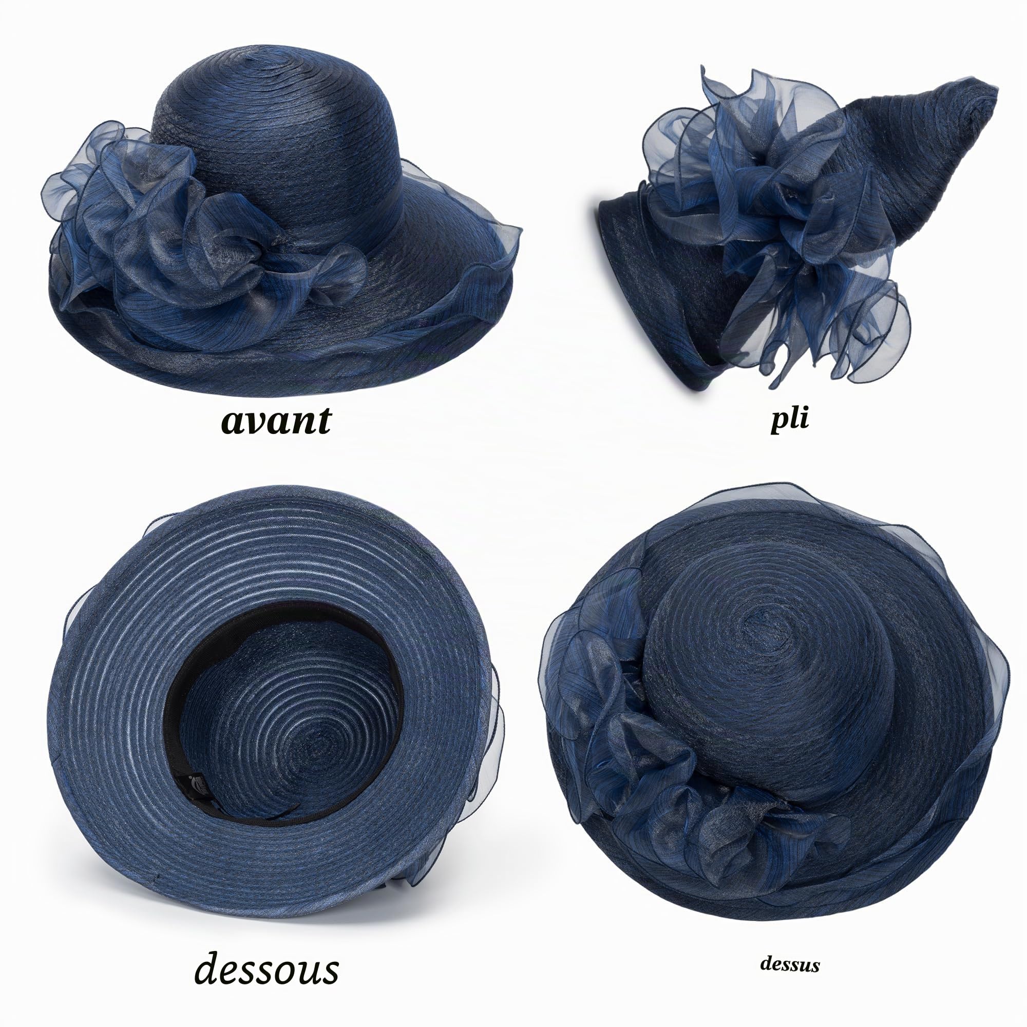 Kentucky Chapeau Derby en organza pour femme – Mariage, église, thé, fête, large bord, chapeau de soleil d'été