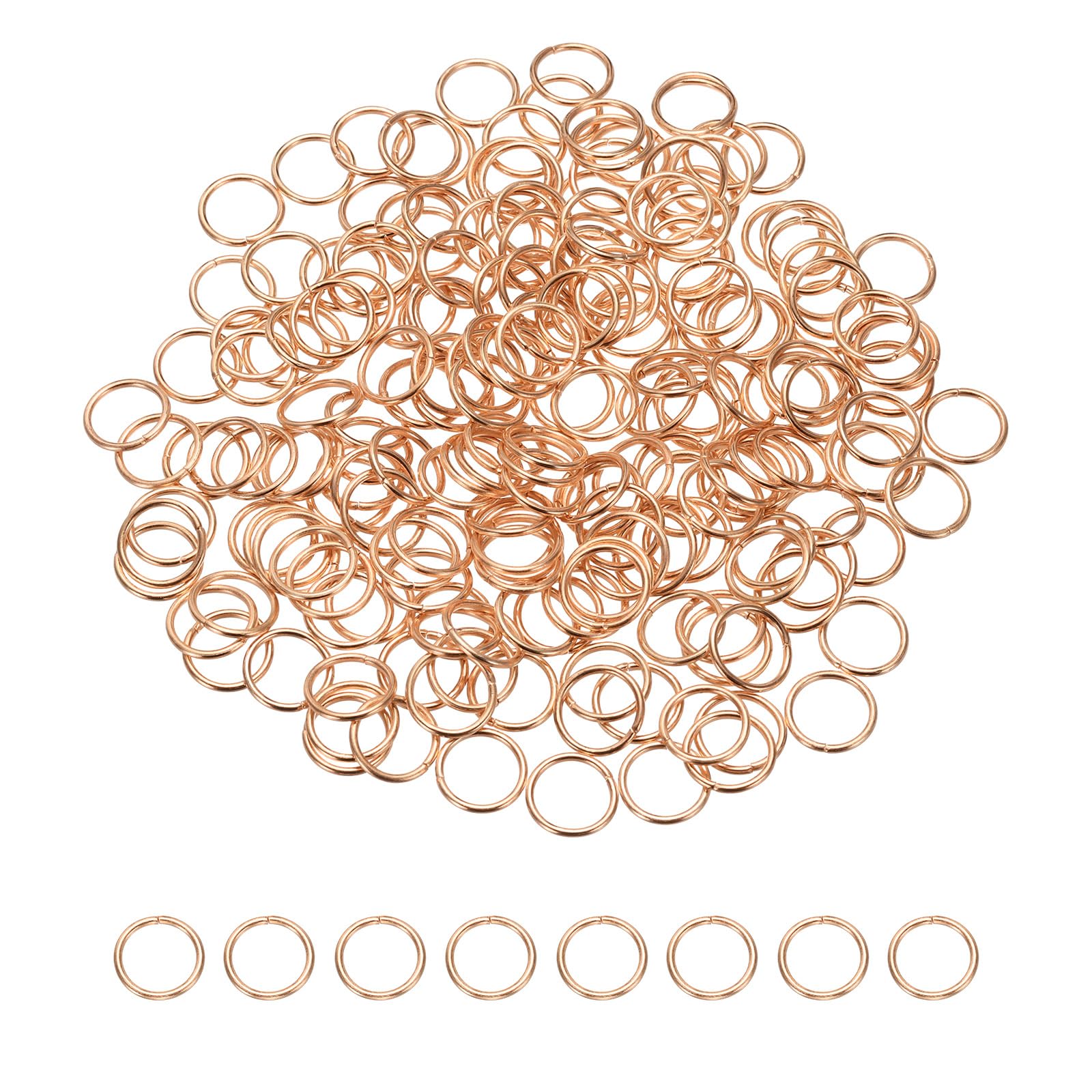 sourcing map 200 Pcs Open Jump Rings, 10mm Split Metal O Ring 1mm Thick Keychains Connector Ring for Jewelry Making DIY Necklaces Bracelet Earrings Craft Making, Rose Gold