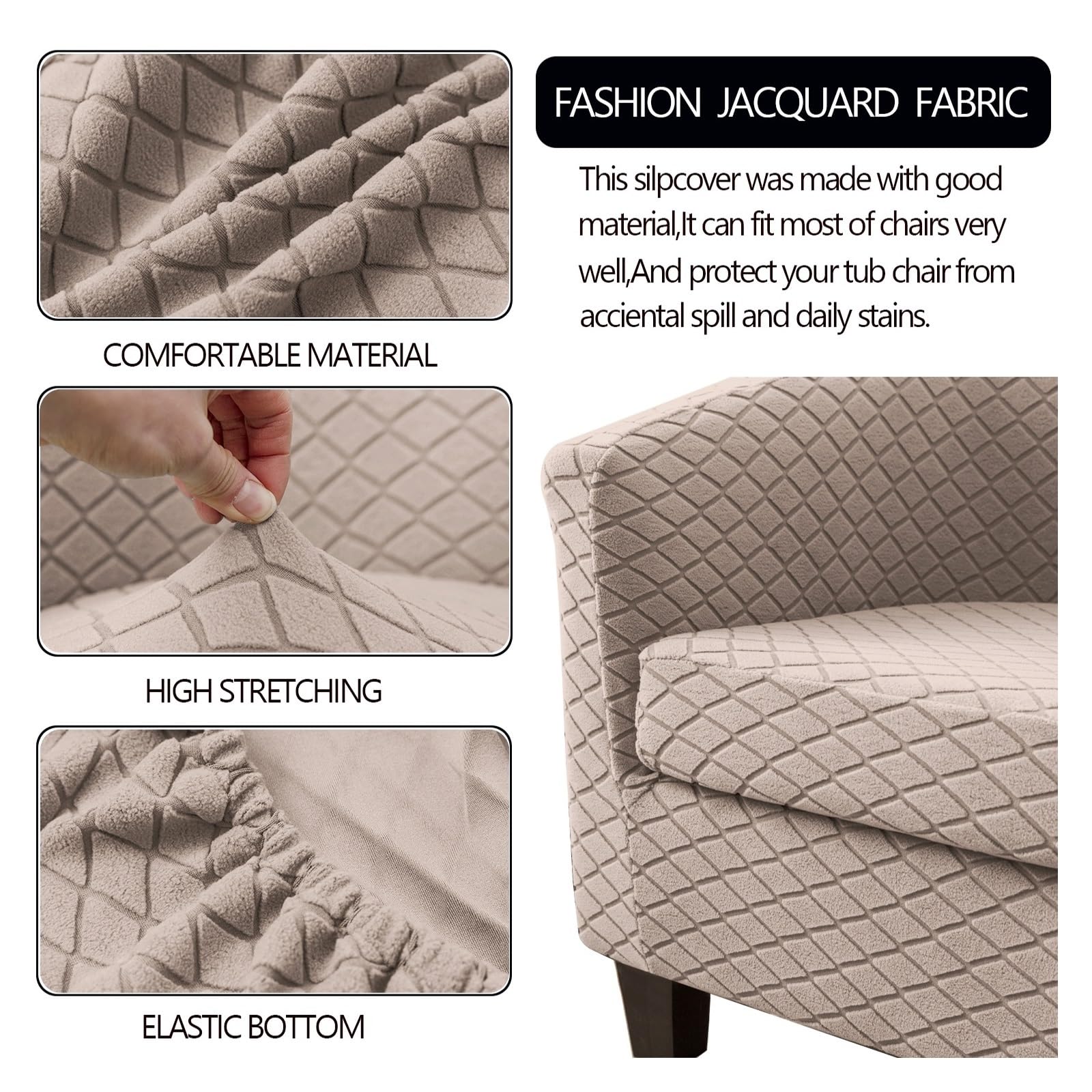 Housse de Fauteuil Cabriolet Chesterfield en Jacquard Motif de Feuille Extensible avec Housse de Siège, épaissir