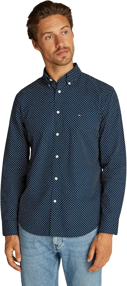 Tommy Hilfiger Herren Hemd Flex Poplin Polka Dot Regular Fit