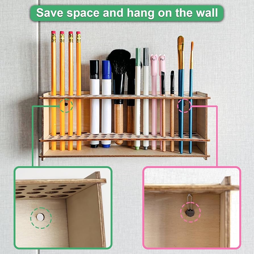 Paint Brush Holder For Artist, 67 Hole Wooden Desk Stand Paintbrush Organizer, Square Paint Brush Storage, Art Supply Organizer For Pens, Paint Brushes