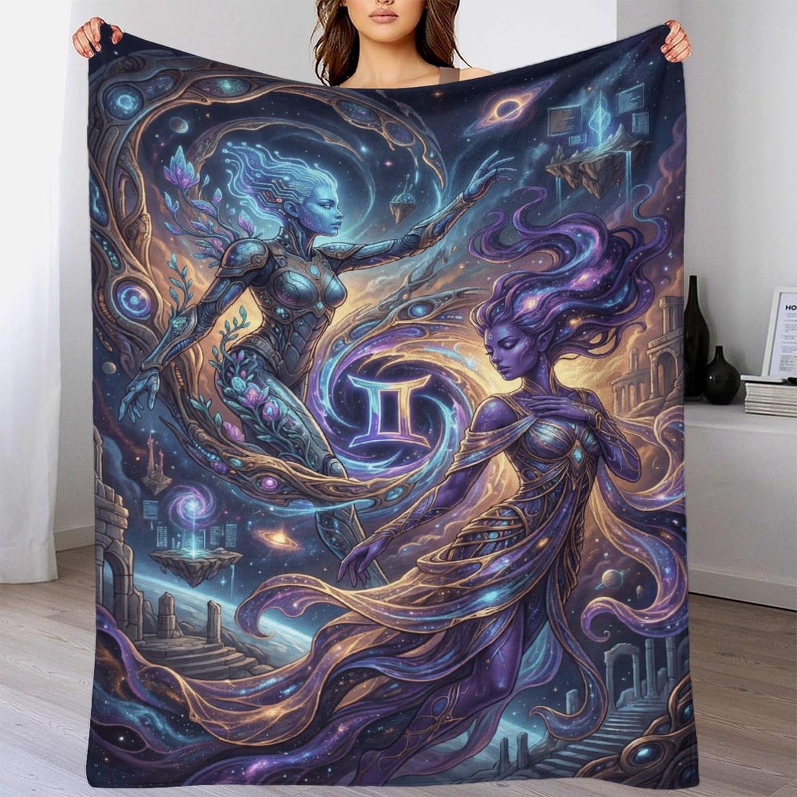 H3B8U2Y5 Gemini Zodiac for for Flannel Throw Blanket, Bedroom Nap Use