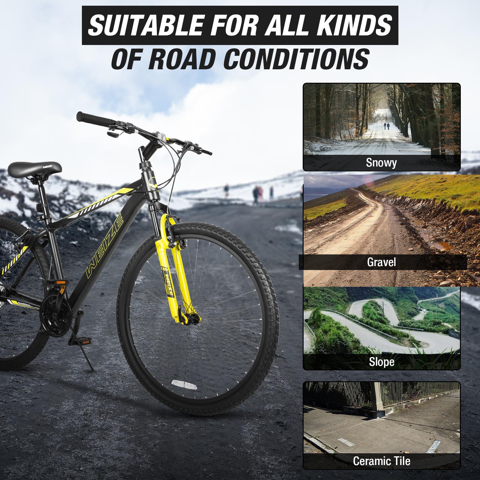 WEIZE Hardtail Mountain Bike, 29 Inch Wheels Outdoor Cycling Bike, 21-Speed Trigger Shifter, Aluminum Frame for Men and Women, Comfort Saddle, MTB Bicycle with Suspension Fork