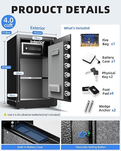Miniatura 6 de DAYI Safe Box, 4.0 Cu Ft Home Safes with Digital Keypad, Dual Alarm & Fireproof Bag, Security Safe for Money, Documents, Ideal for Home Office Use -