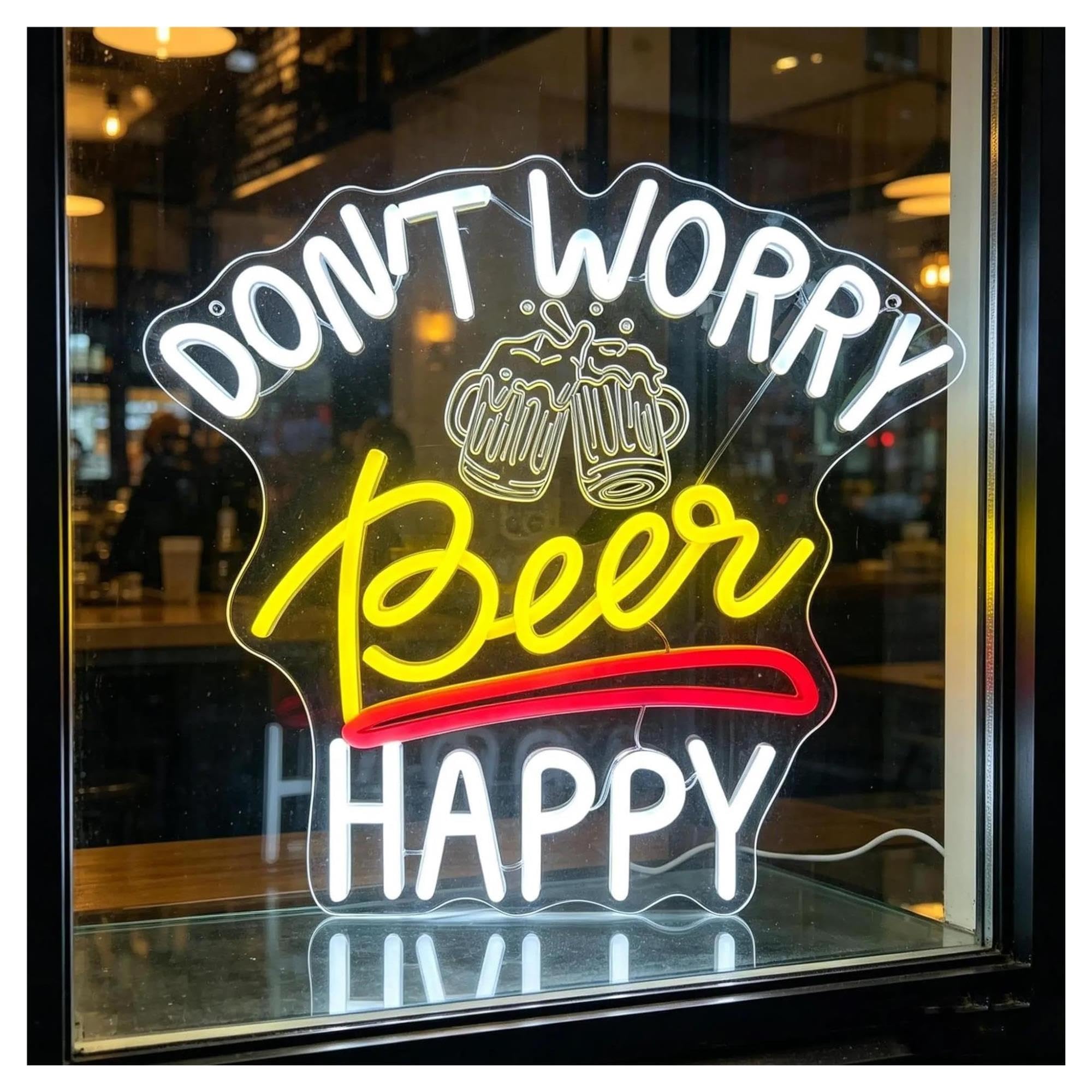 Insegna al Neon Insegna Al Neon Don't Worry Beer Happy | Luce LED Dimmerabile USB Per La Casa Bar Man Cave Pub Party Nightclub Decor 39cmx42cm