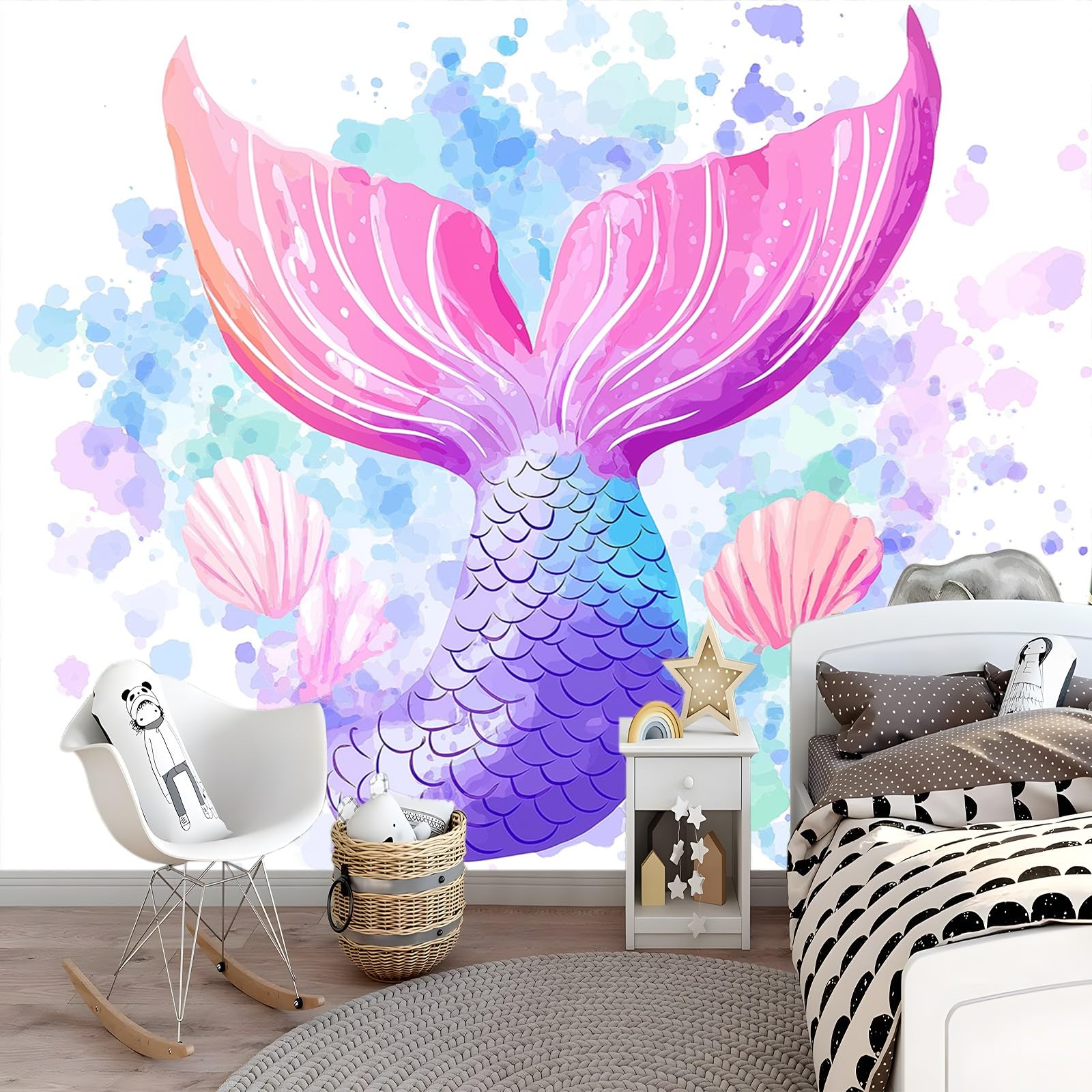 Art Papel Tapiz Fotográfico Cola de pez de acuarela Papel Pintado no Tejido 350x256 cm Lana Decoración De Pared Sala Cuarto Póster Mural para Sala de estar Dormitorio Decoración