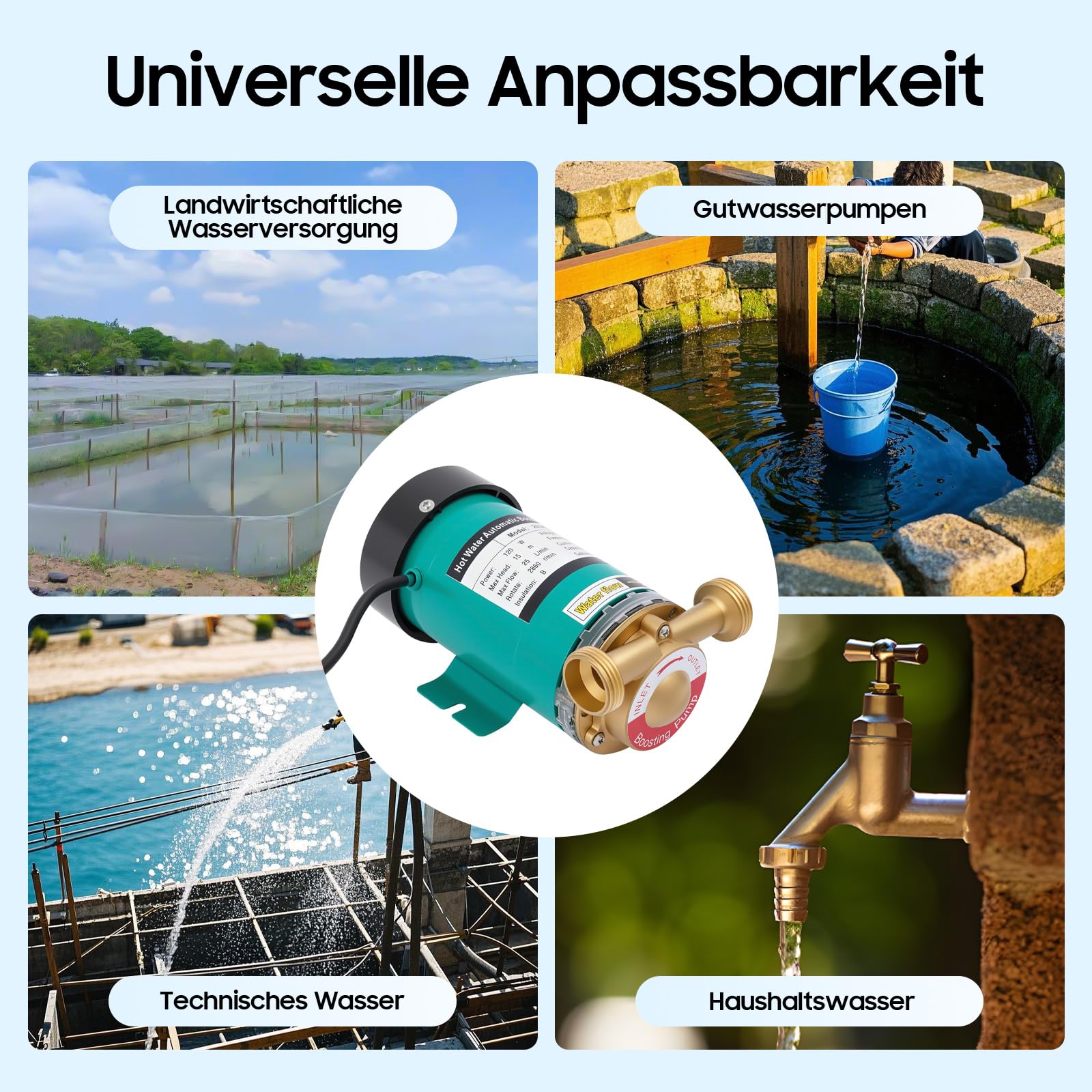 230V 120W Automatisch Druckerhöhungspumpe 2860rpm Max. Durchflussrate 25L/min Gartenpumpe Selbstansaugend Wasserpumpe für Teich Gärten