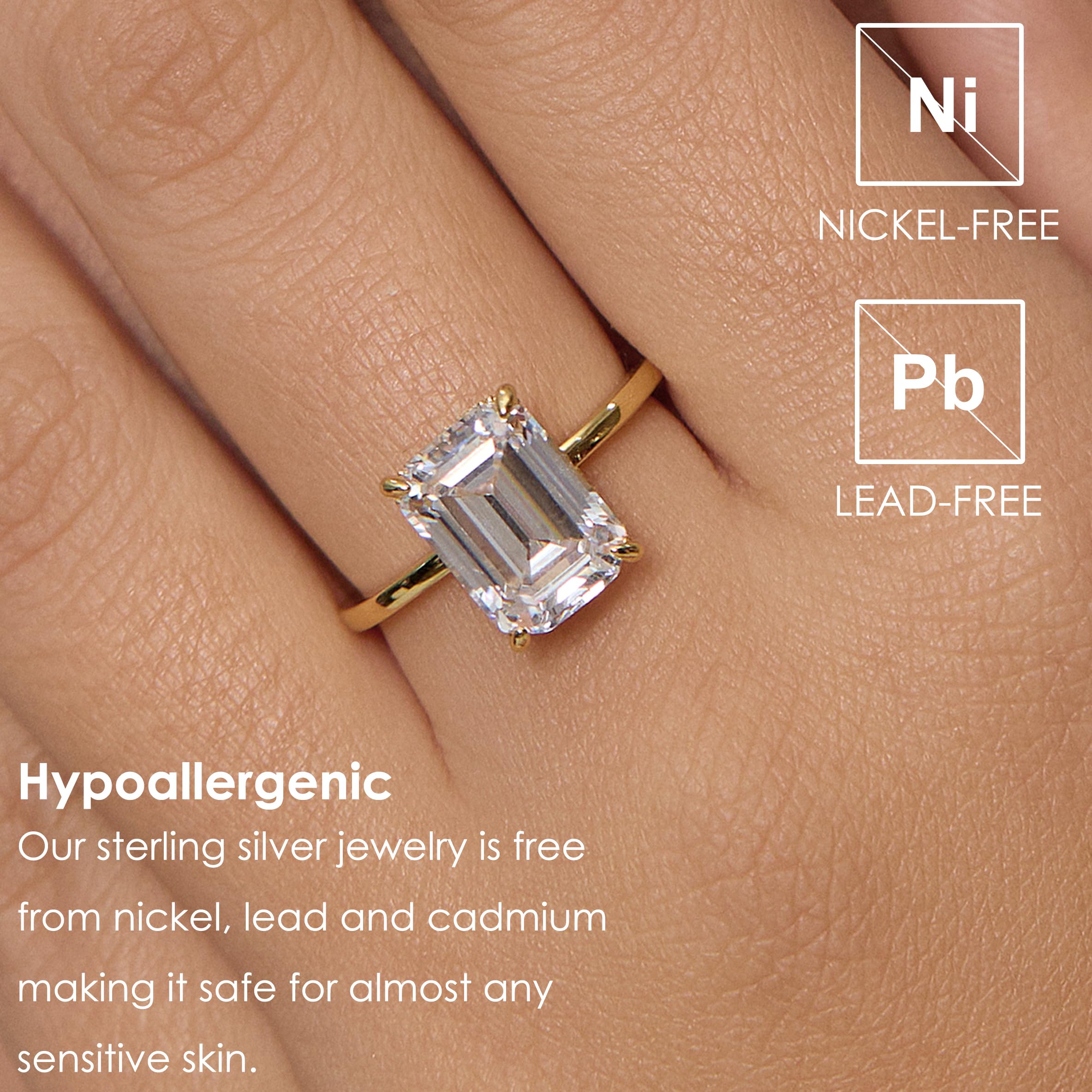 Michooyel Anelli di fidanzamento per le donne Anello di fidanzamento in argento sterling placcato oro 18 carati con zirconi taglio smeraldo da 4 ct Anello di promessa Fede nuziale in argento sterling