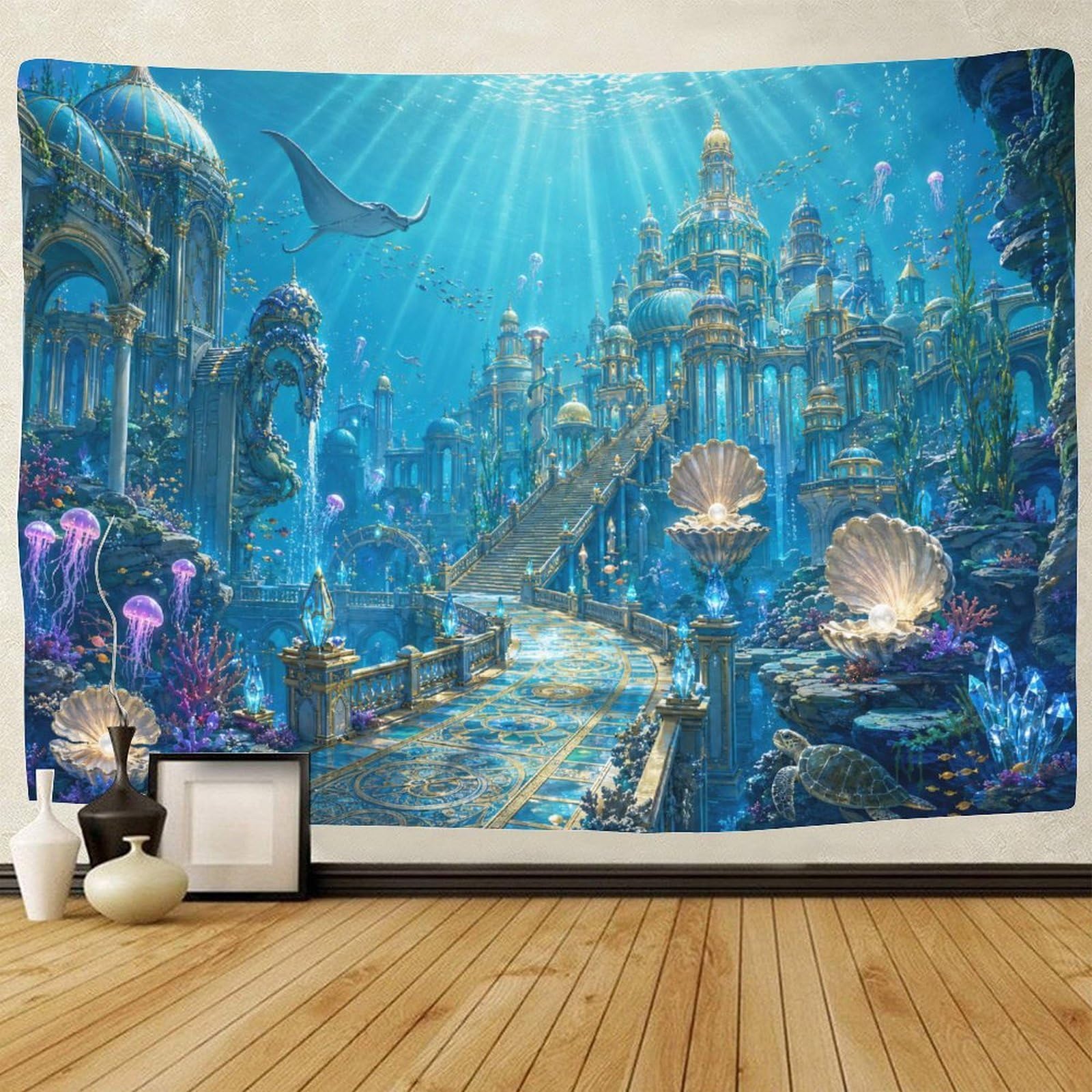 GPMNBCXZK Atlantis Underwater Kingdom Tapestry for Bedroom 3D Print Wall Hanging Decor Tapestries Poster Home Decoration Bedroom Dorm 130cmx150cm