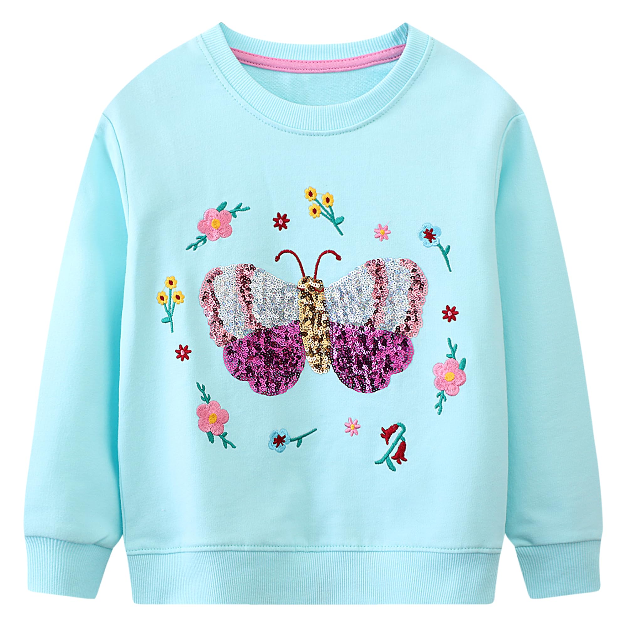 Sudadera Niñas Manga Larga Algodón Unicornio Arcoíris Cuello Redondo Casual Top 2-7 años