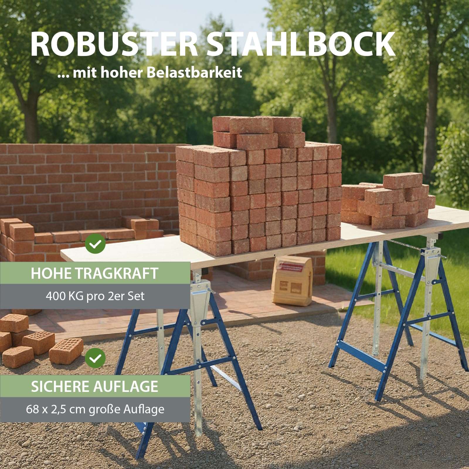 TRUTZHOLM Arbeitsbock 2x 7-fach höhenverstellbar 80-130 cm bis 400 kg Stahl verzinkt lackiert blau Klappbock Gerüstbock Unterstellbock
