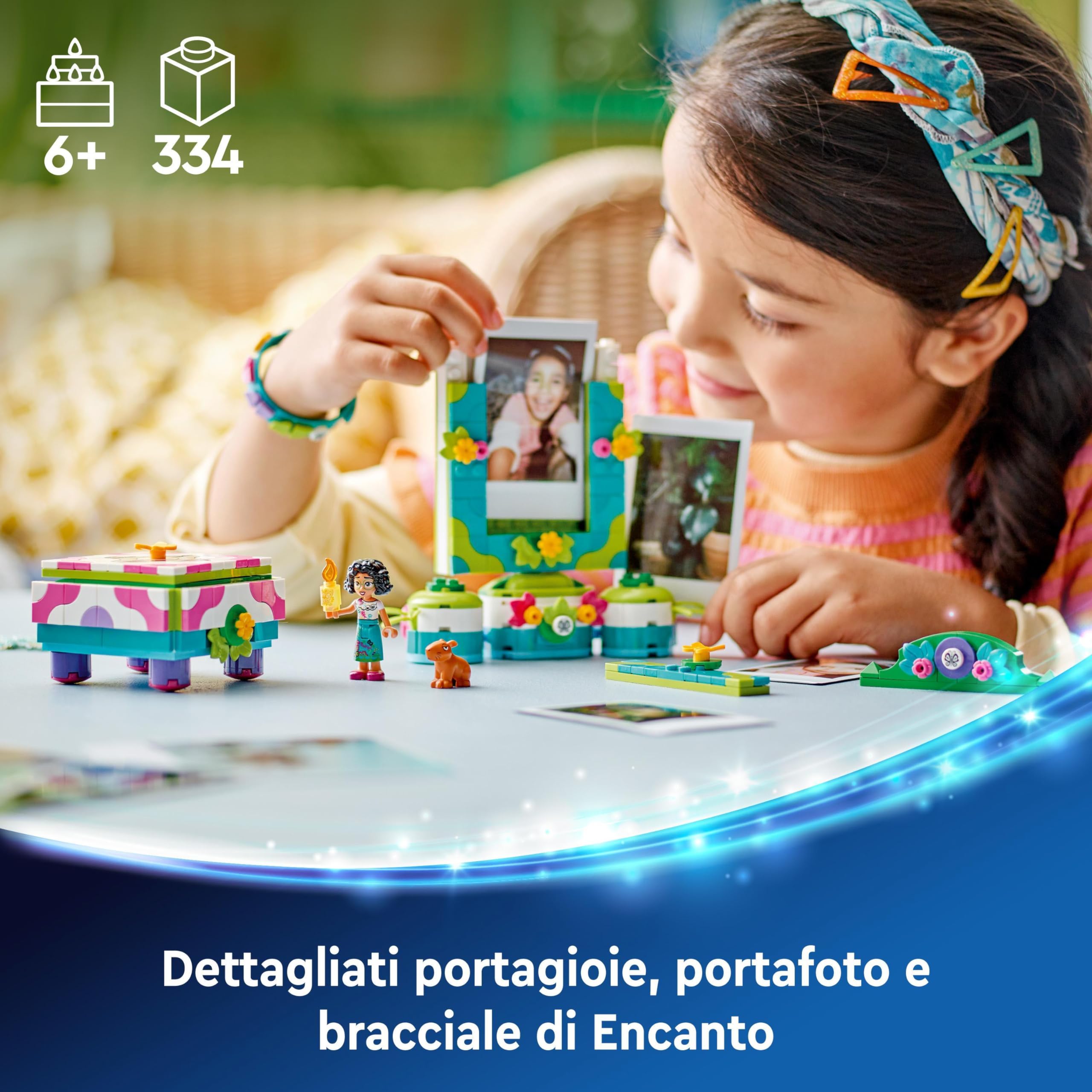LEGO Disney Portafoto e Portagioie di Mirabel Madrigal, Giochi per Bambine e Bambini da 6 Anni con Mini Bambolina, Capibara, Braccialetto e Portafoto da Costruire, Idea Regalo dal Film Encanto 43239