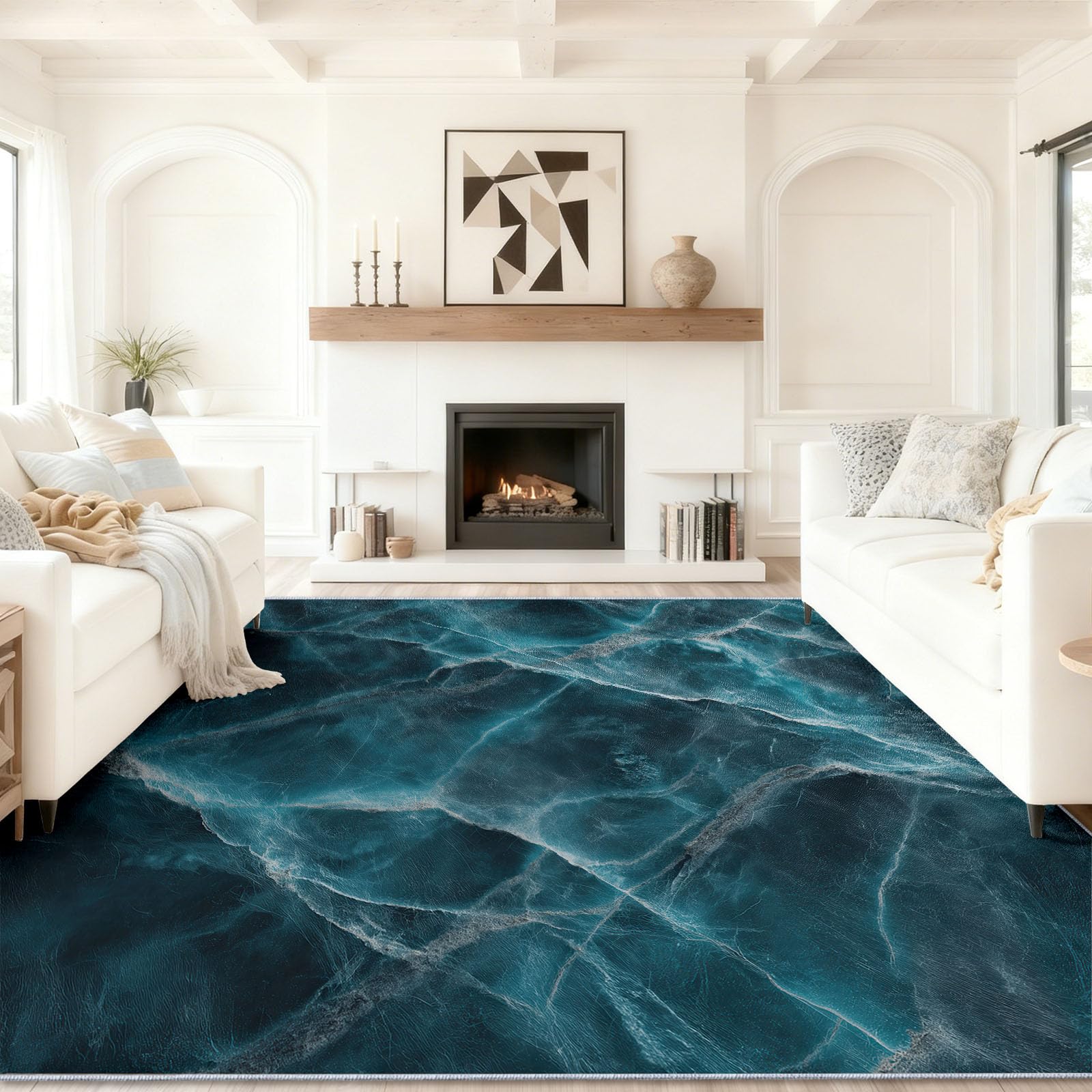 Alfombra de textura de piedra azul oscuro verde antideslizante sala de