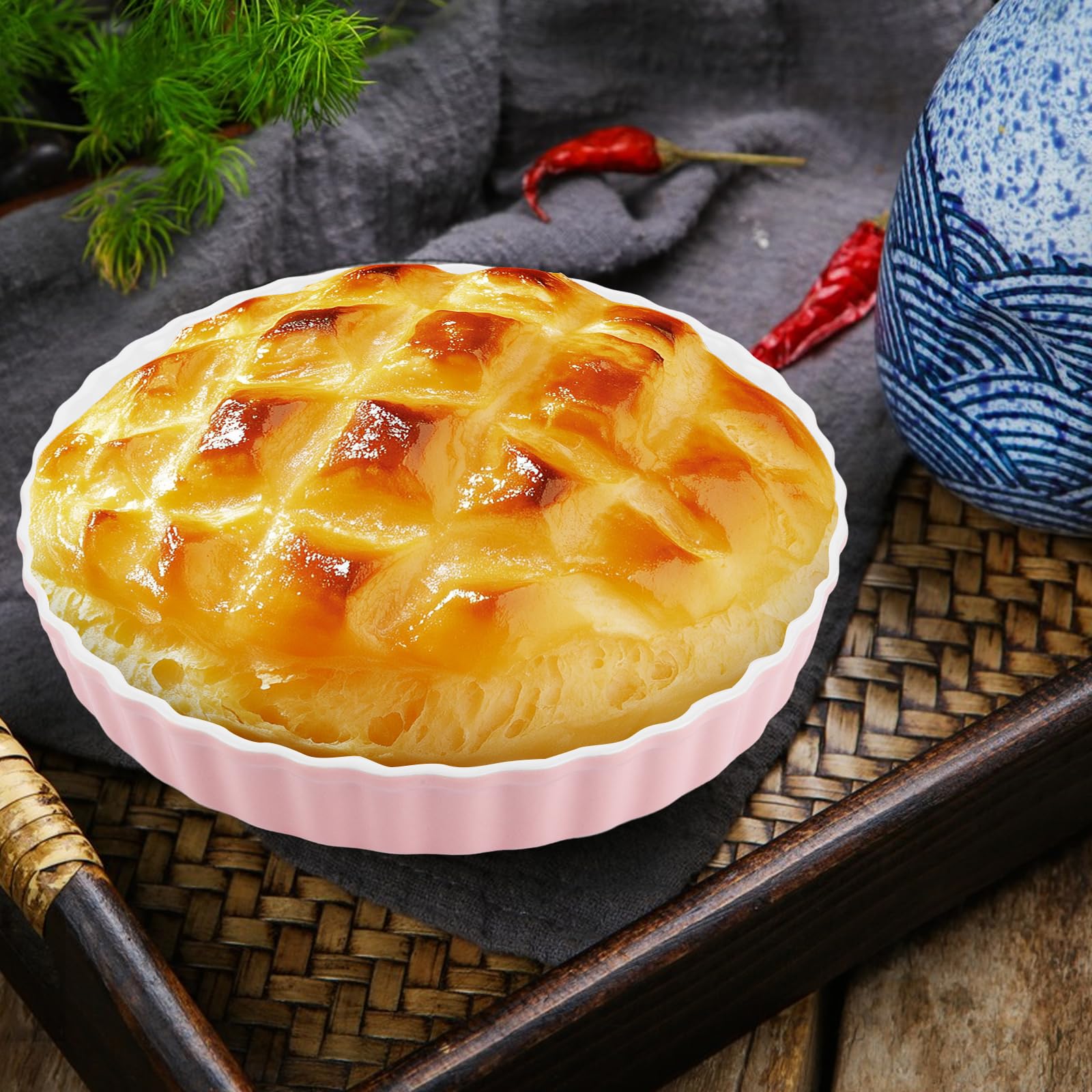 Ceramiczne naczynie do quiche, średnica 26 cm, okrągłe naczynie do tart, naczynie do zapiekanek, okrągłe, różowe, 26 x 26 x 4 cm