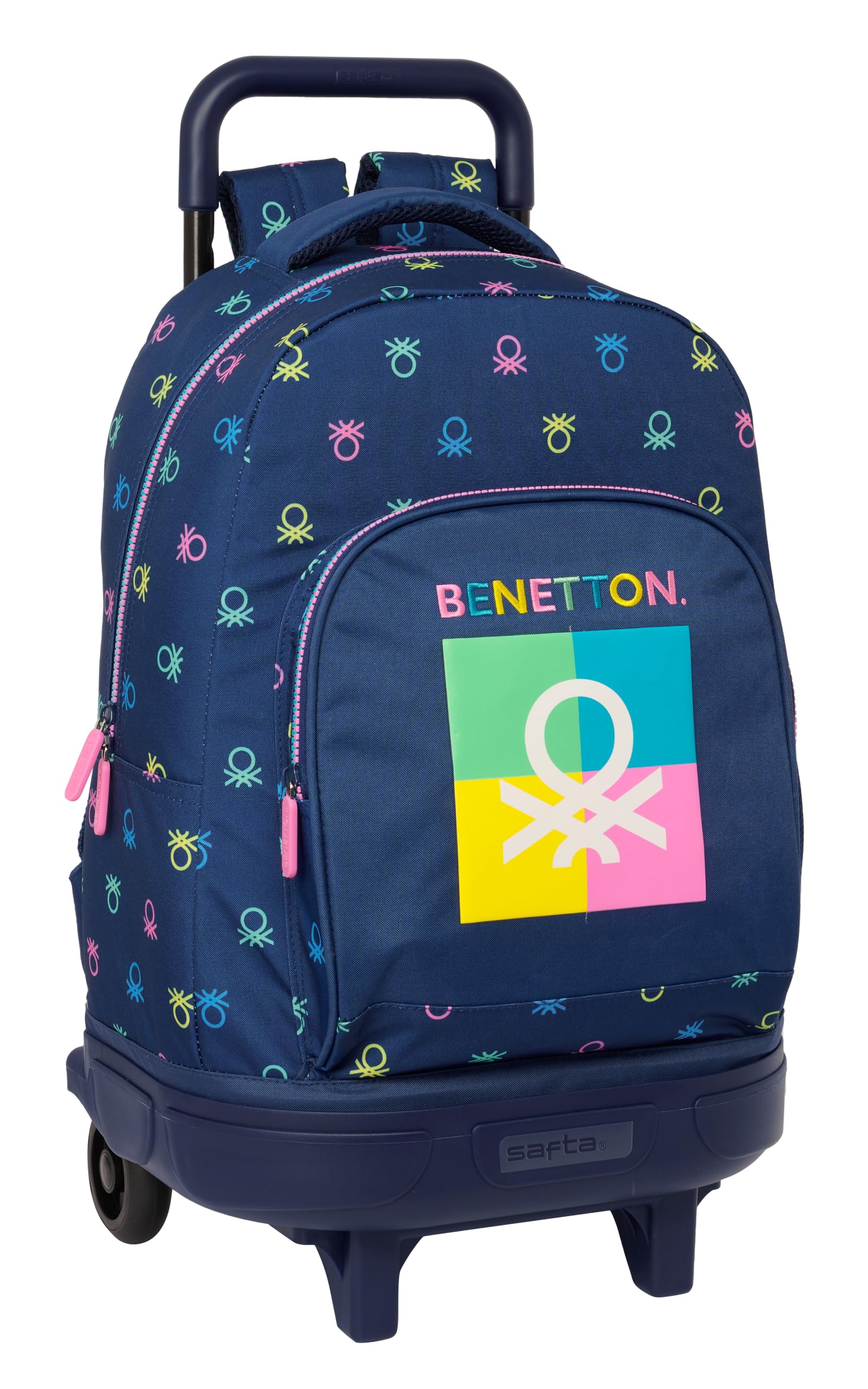 Safta Benetton Cool - Mochila Grande con Ruedas, Compacta, Extraíble, Ideal para Niños de Diferentes Edades, Cómoda y Versátil, Calidad y Resistencia, 33x22x45 cm, Color Azul Marino