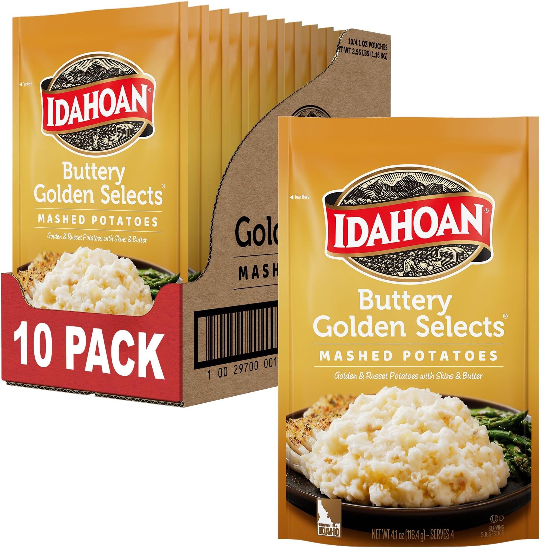 Idahoan Buttery Golden Selects Mashed Potatoes, Naturally Gluten-Free, 100% Real Idaho Potatoes, 4 Servings Per Bag, 4.1 Ounce (Pack of 10)