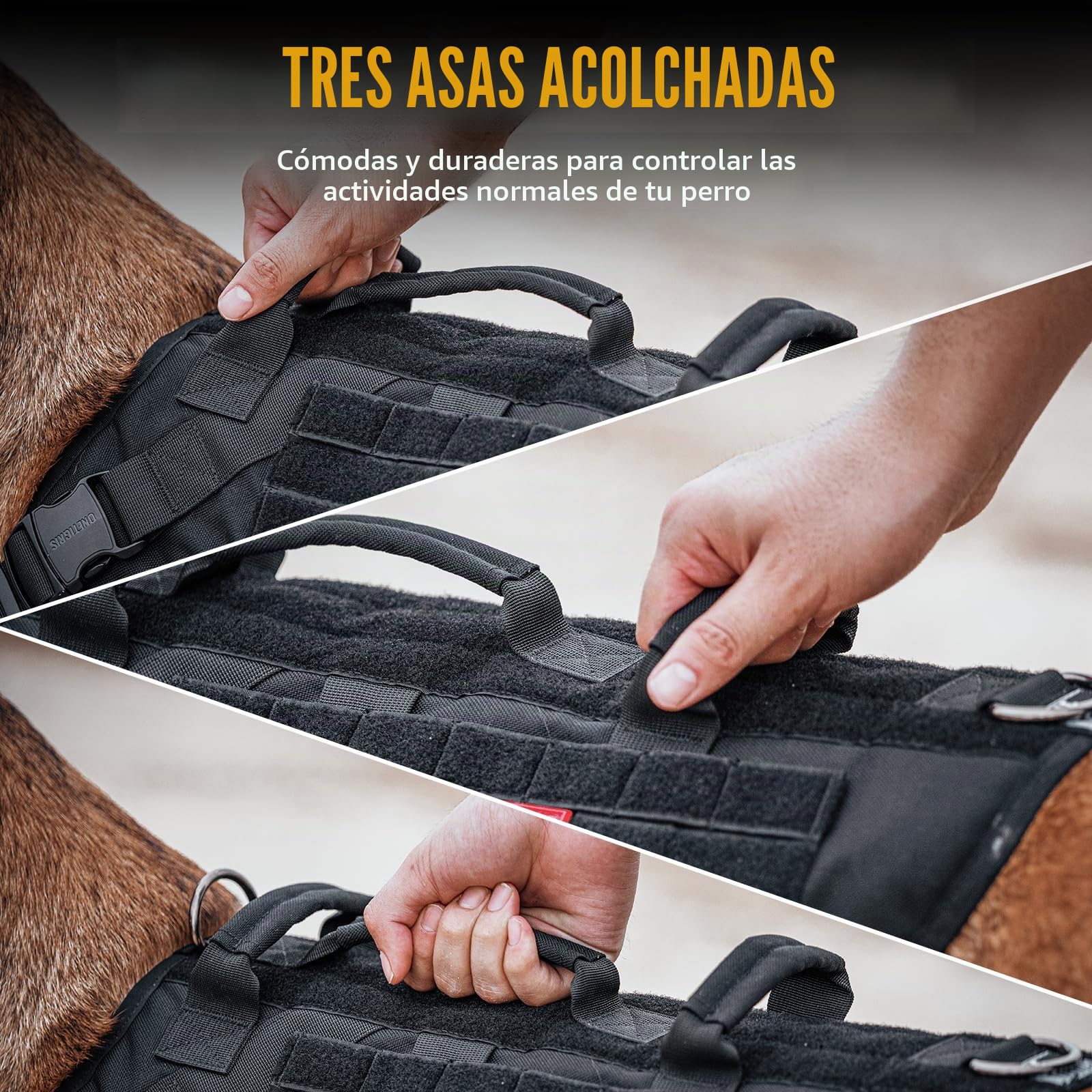 OneTigris Arnés Táctico para Perros X Destroyer - Ajustable, Antitracción, con 3 Asas y 2 Hebillas de Metal - Seguridad (Negro L)