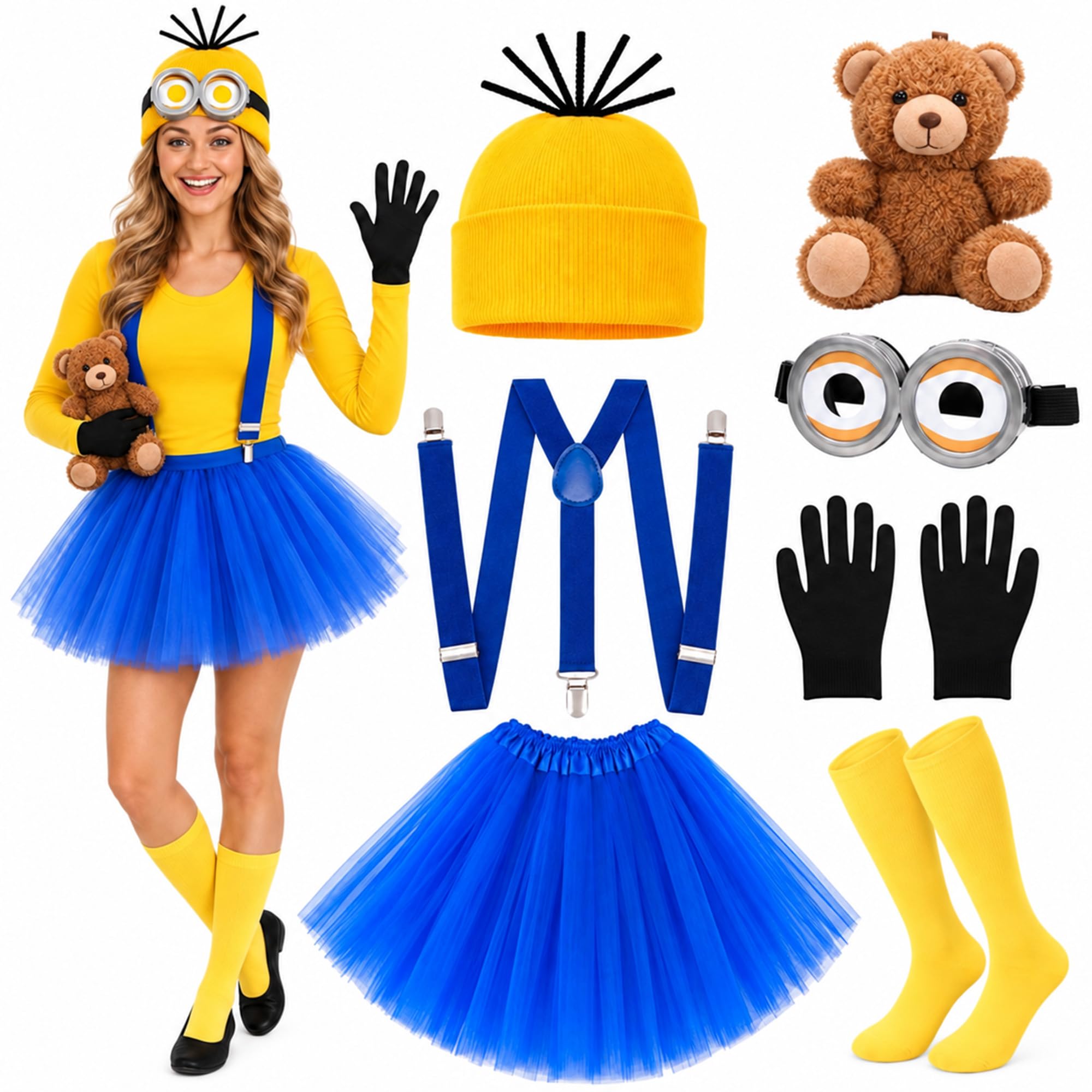 LUYI 7Pcs Halloween Costumes for Women Yellow Adult Accessories Set